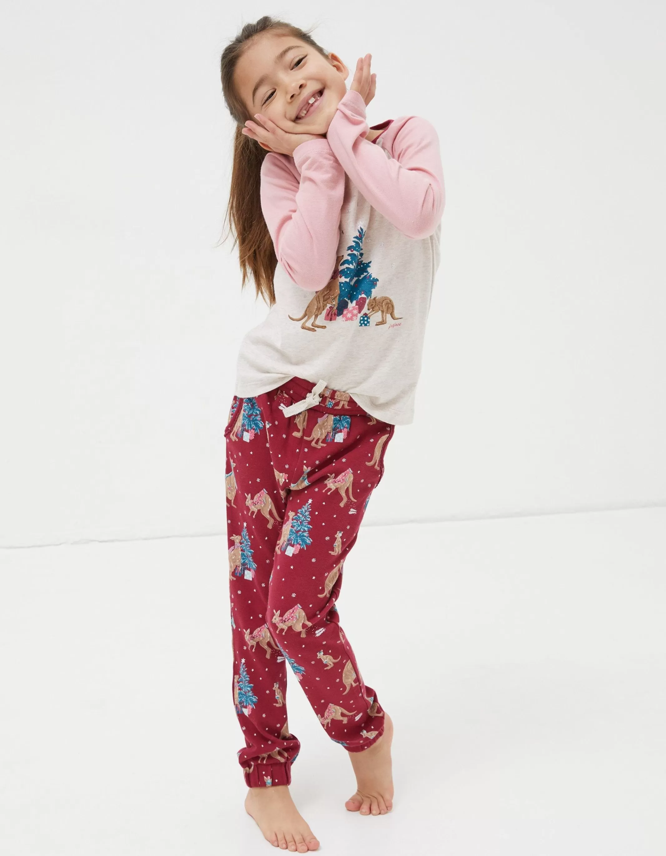 Clearance FatFace Kangaroo Pyjama Set Berry Pink