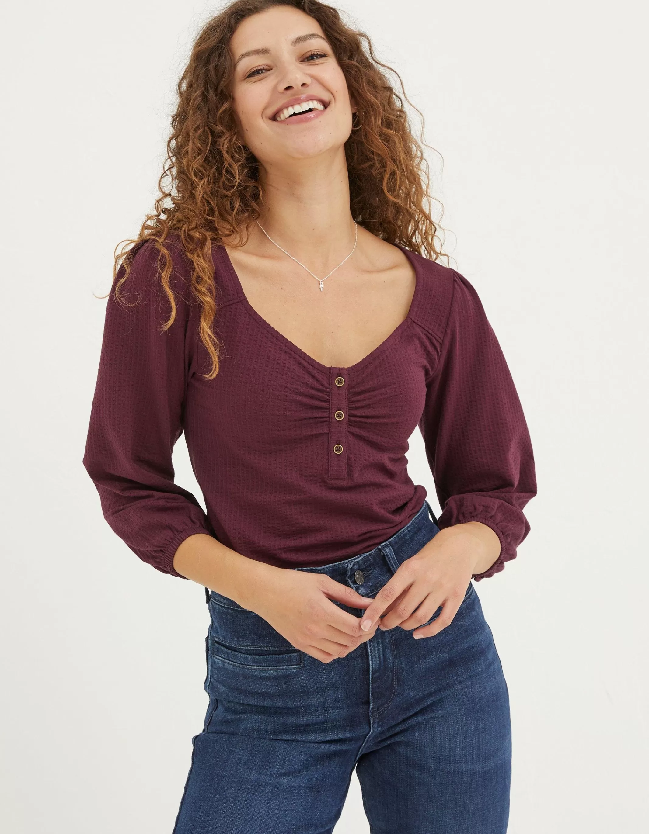 Shop FatFace Kara Henley Top Plum
