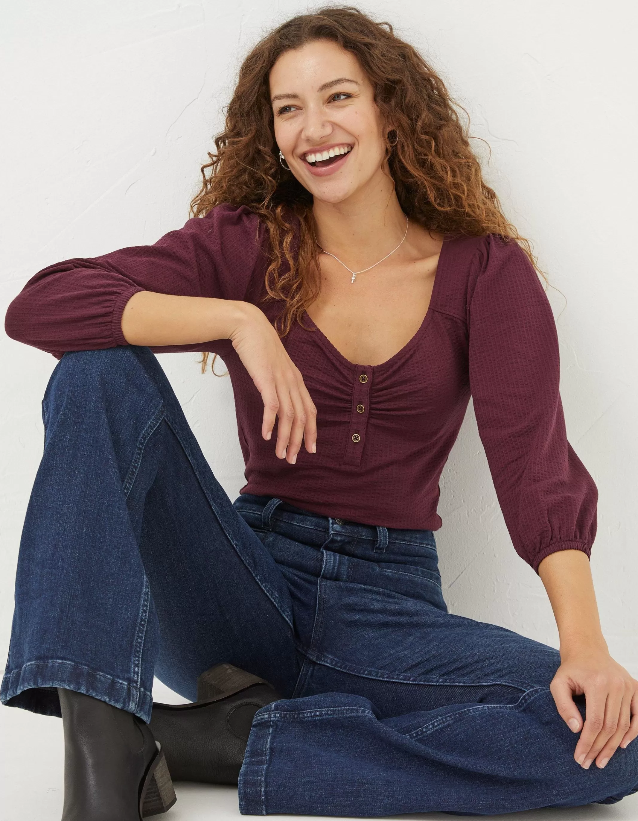 Shop FatFace Kara Henley Top Plum