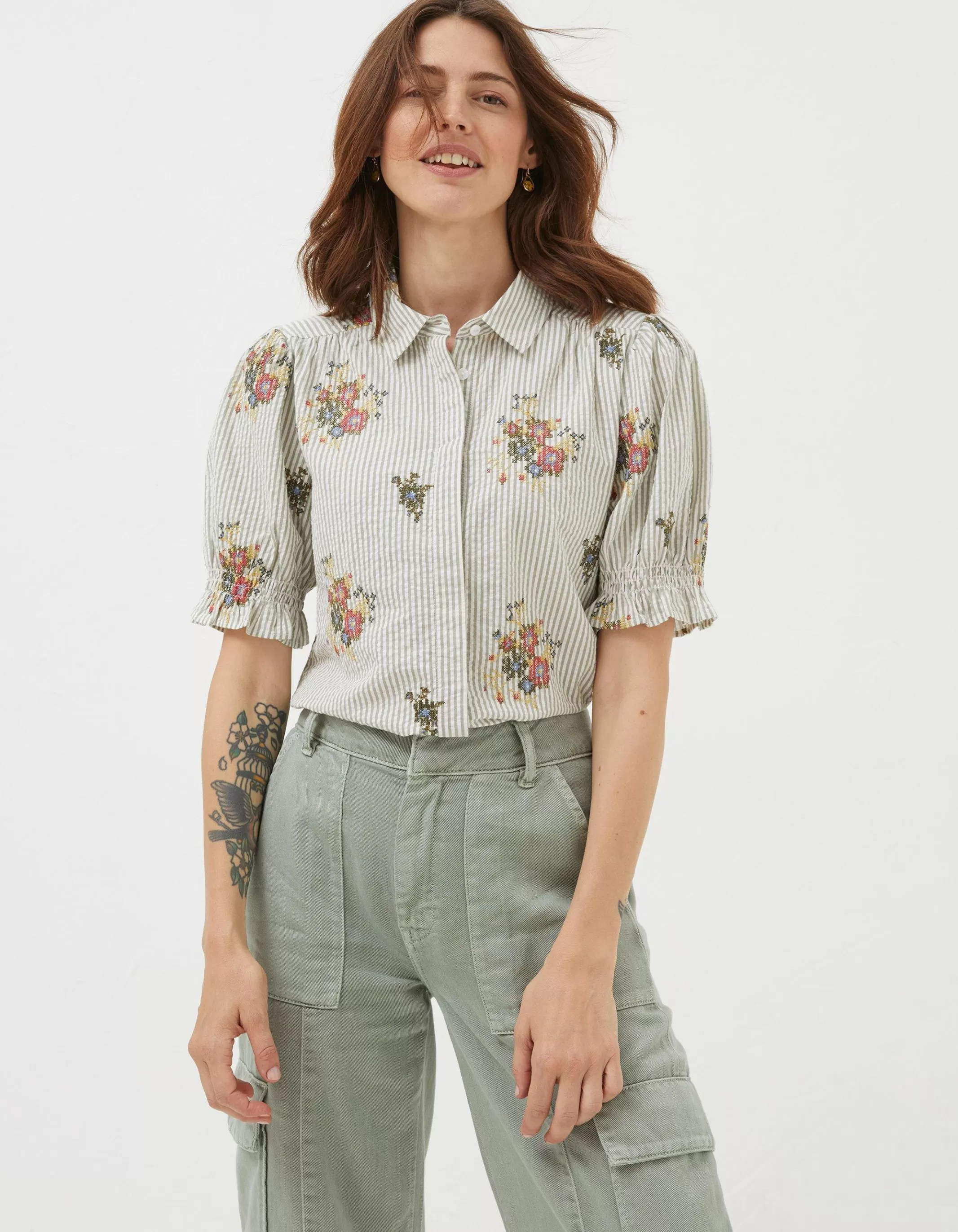 New FatFace Kat Embroidered Shirt Multi