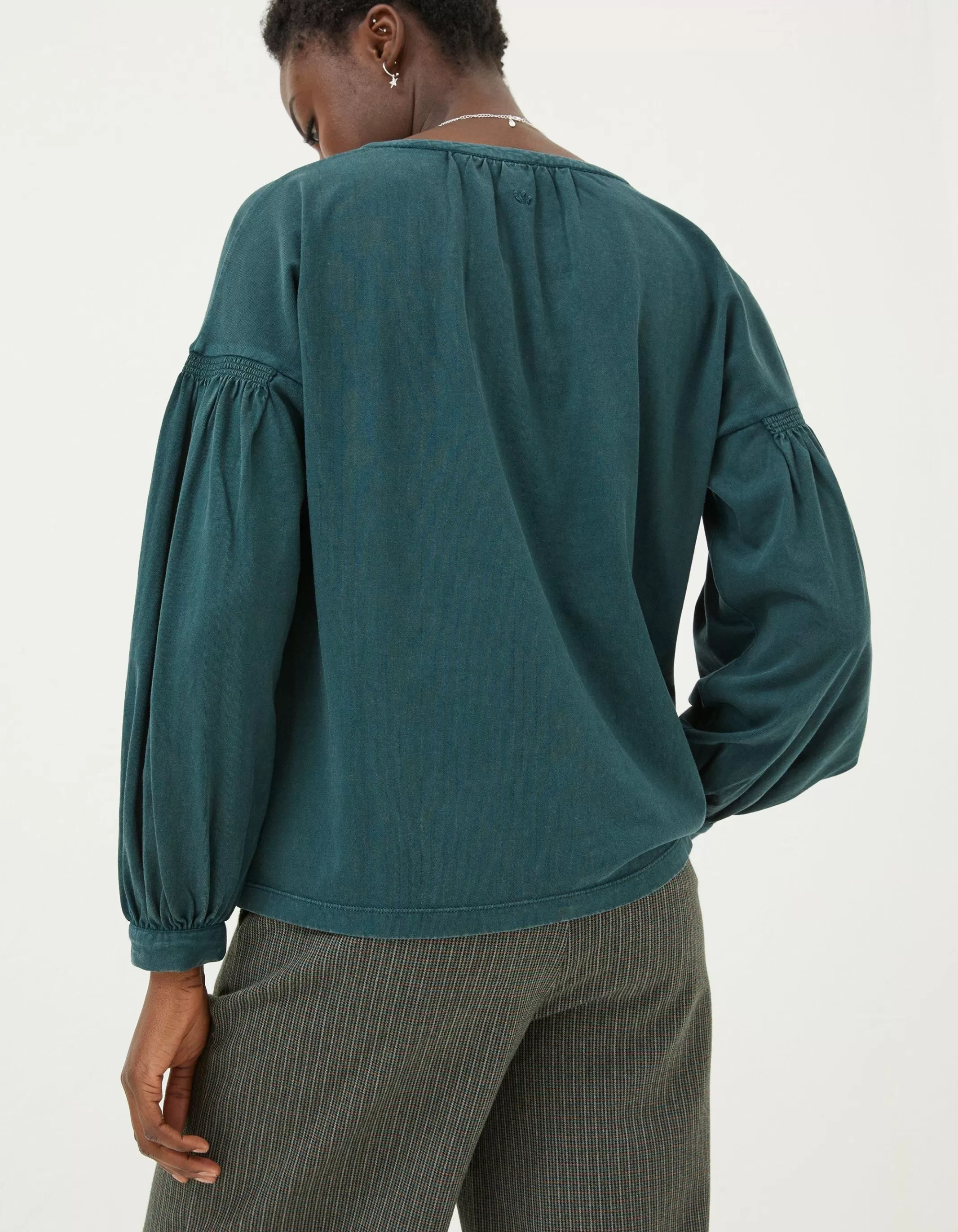 Sale FatFace Keira Henley Top Teal Green