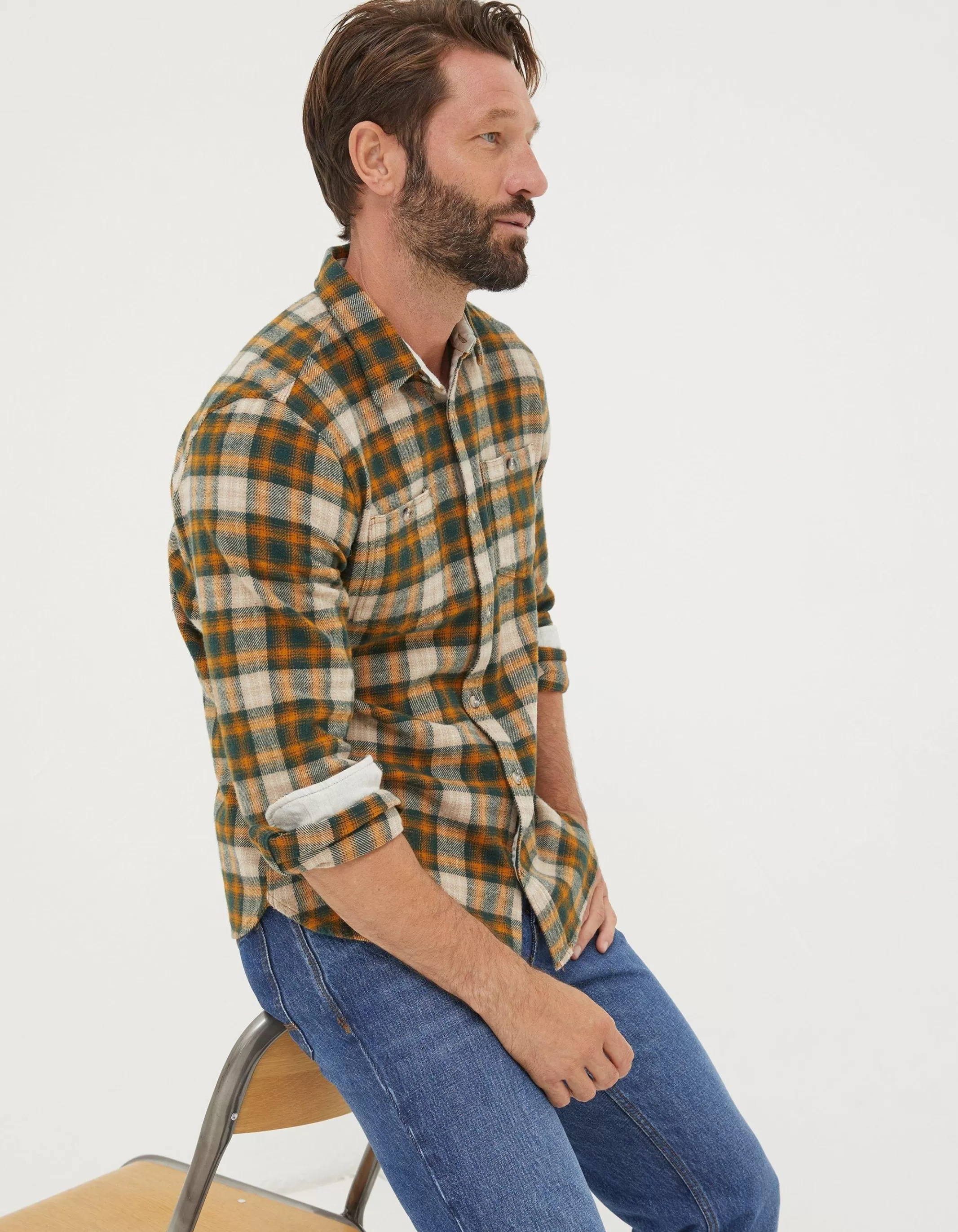 Fashion FatFace Kennedy Check Shirt Vintage Gold