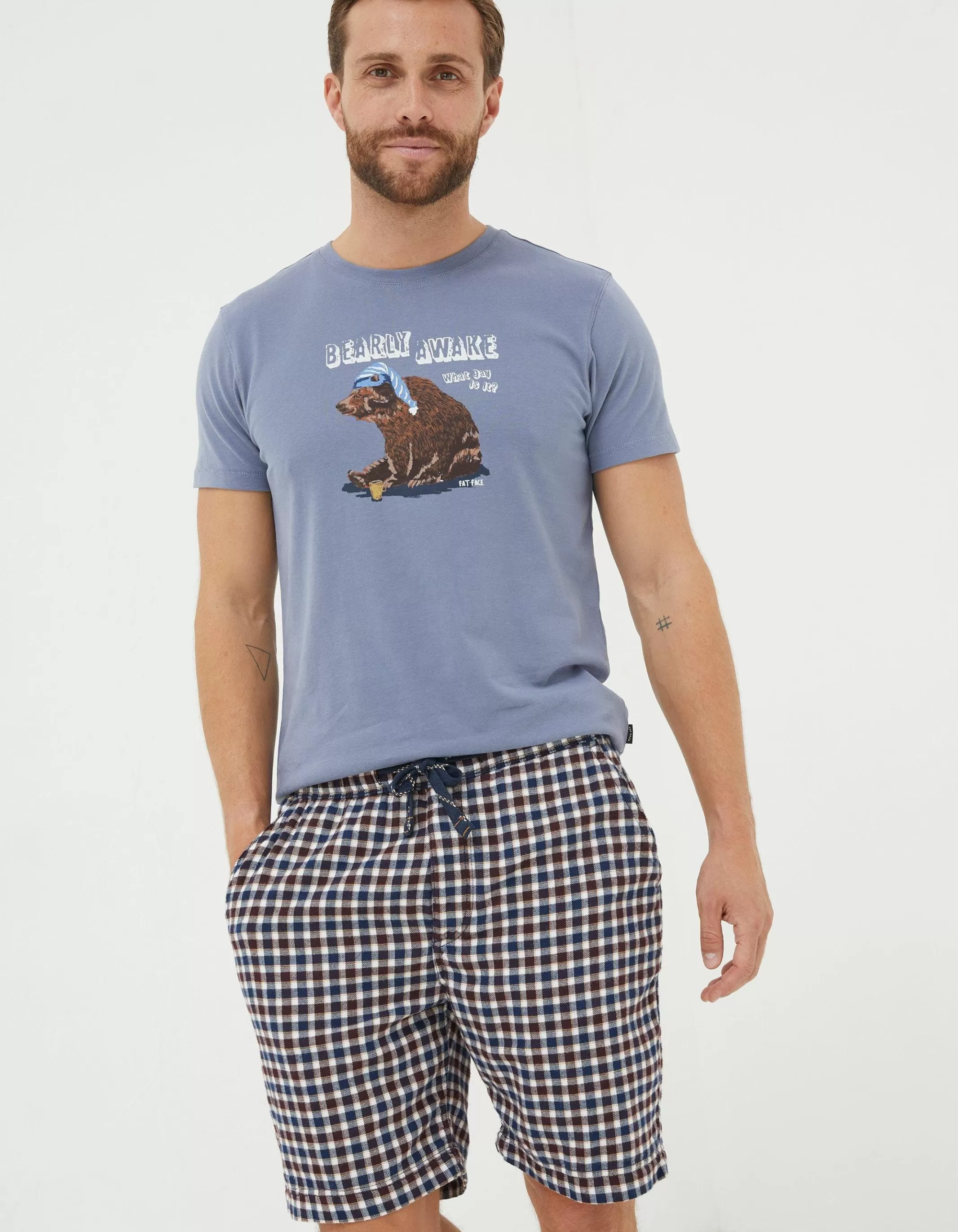 Online FatFace Keswick Check Lightweight Pyjama Shorts Off White