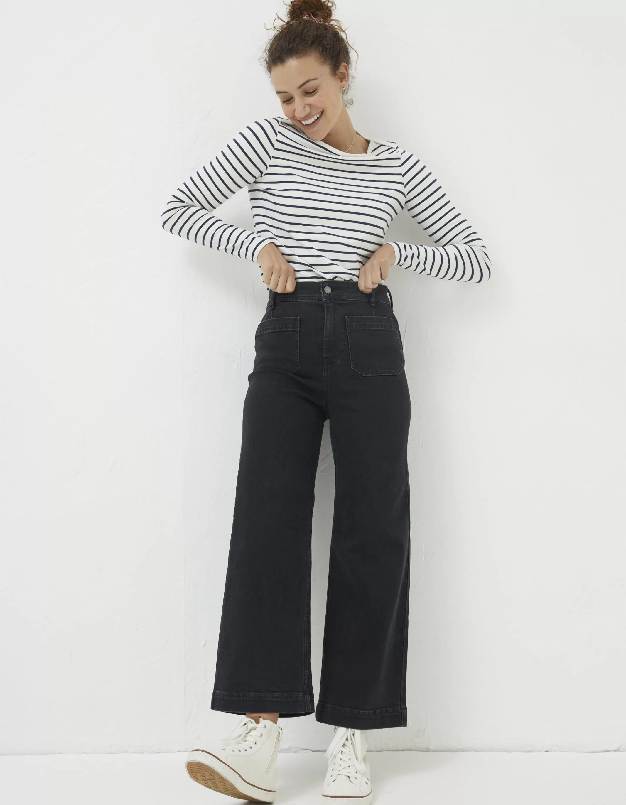 Sale FatFace Keswick Wide Leg Jeans Black