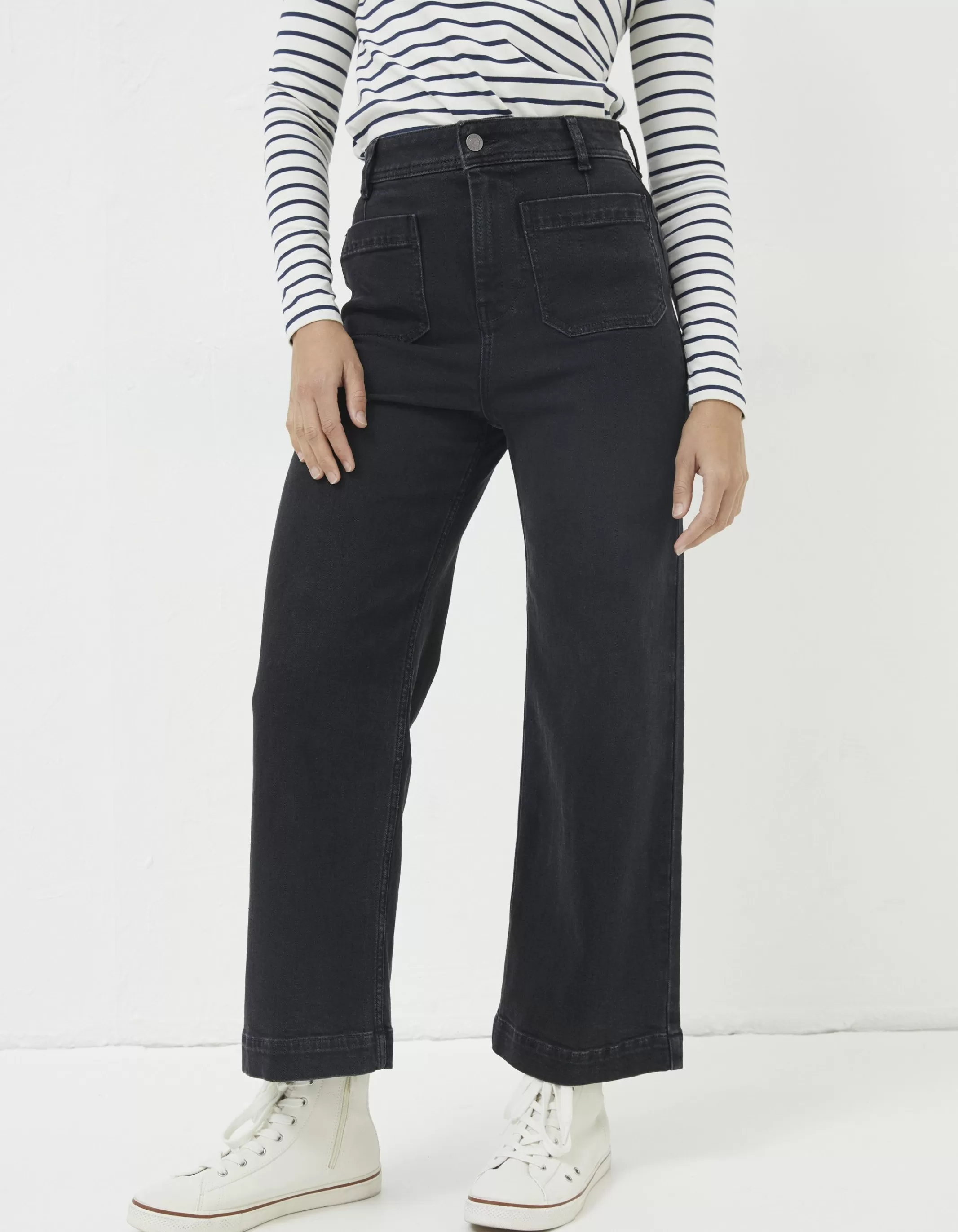 Sale FatFace Keswick Wide Leg Jeans Black