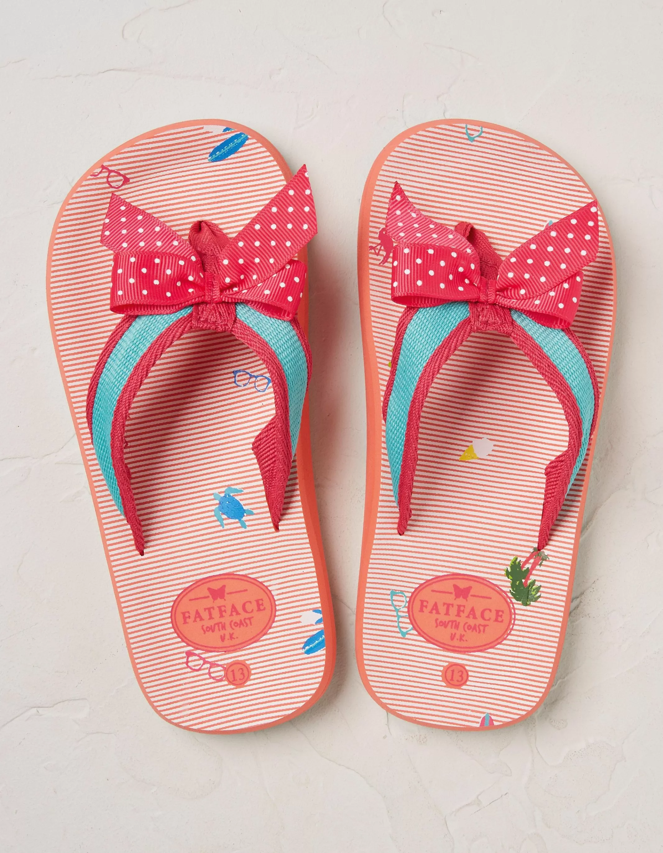 Clearance FatFace Kids Conversational Flip Flops Coral