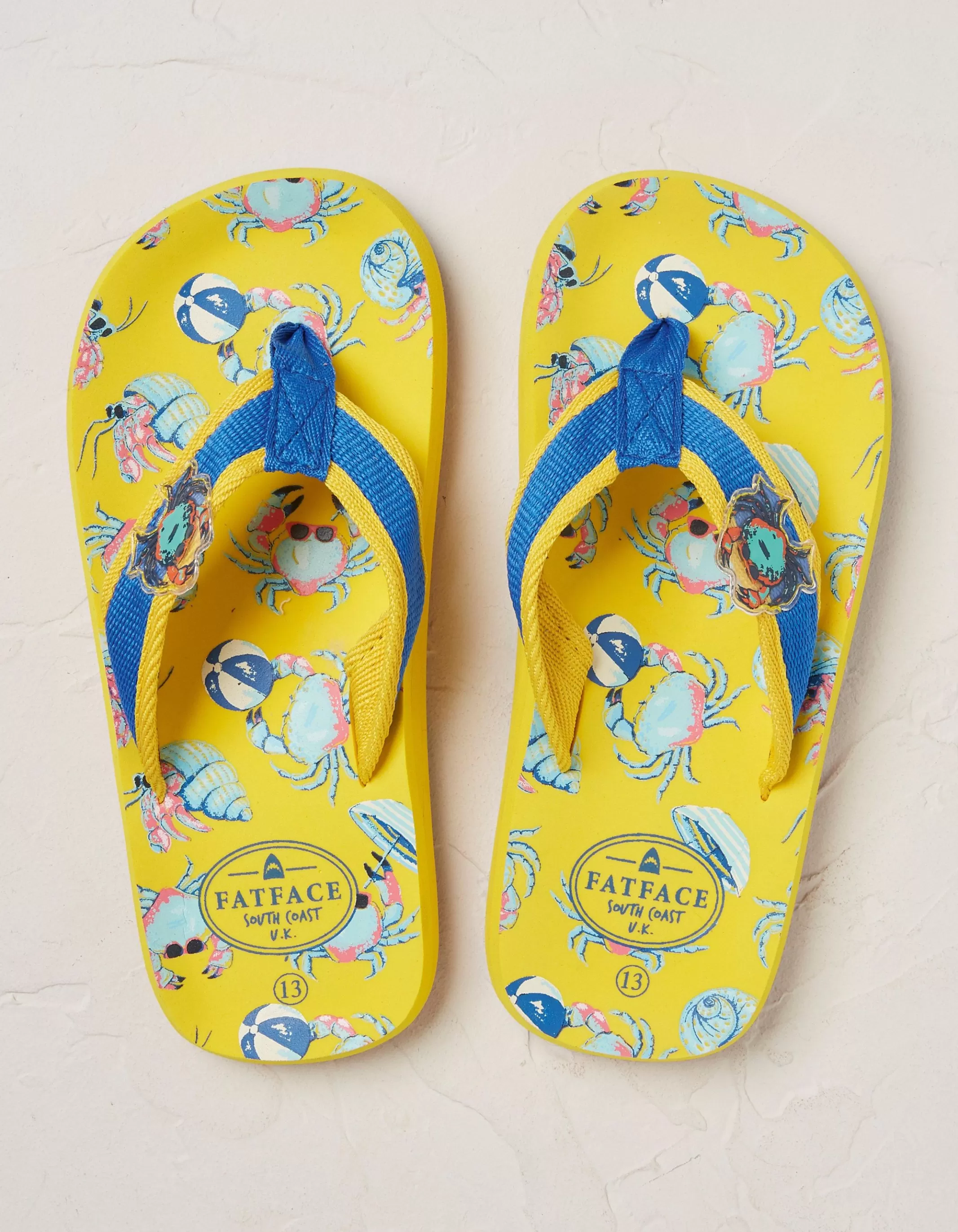 Flash Sale FatFace Kids Crab Flip Flops Yellow