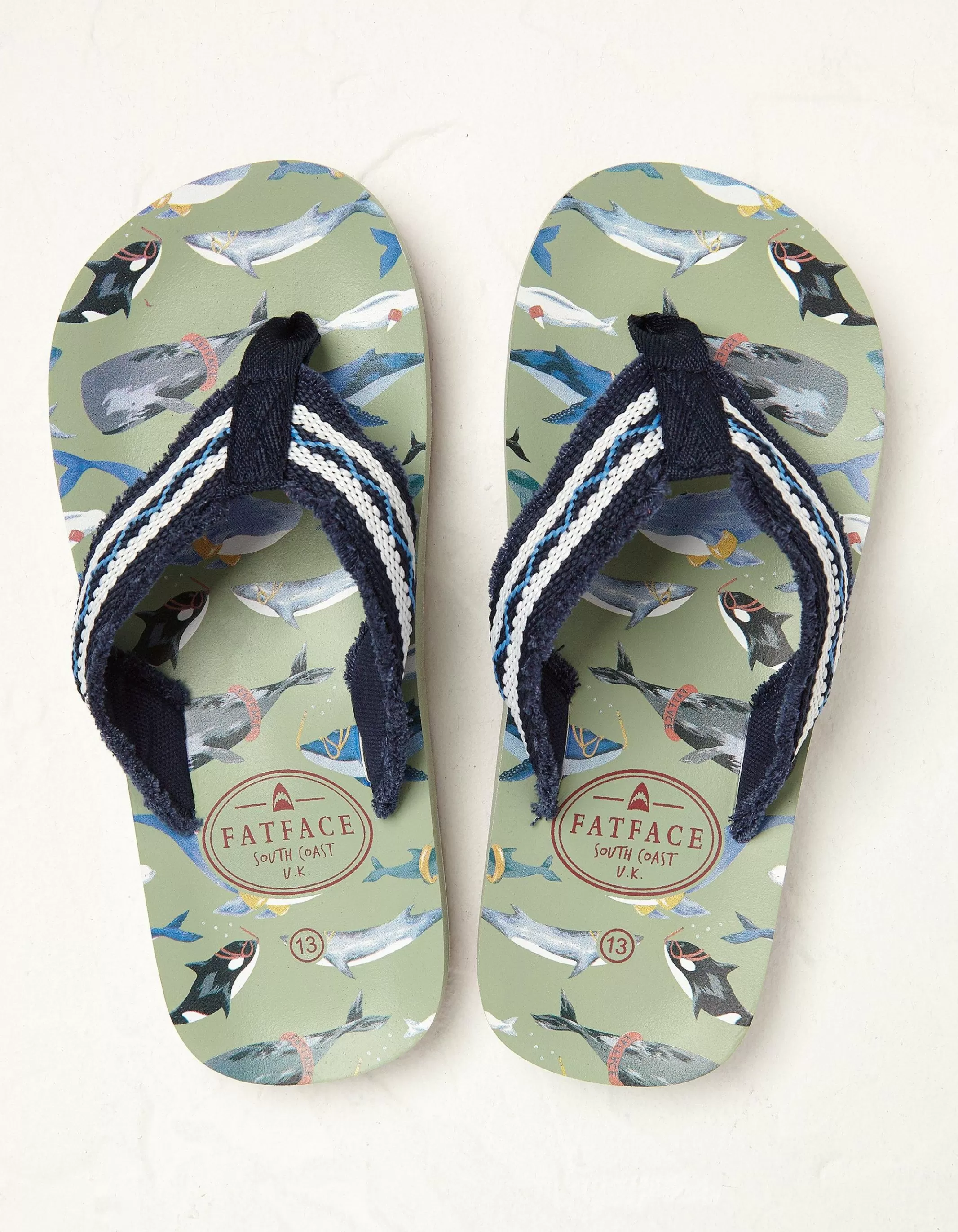 Shop FatFace Kids Whale Flip Flops Green