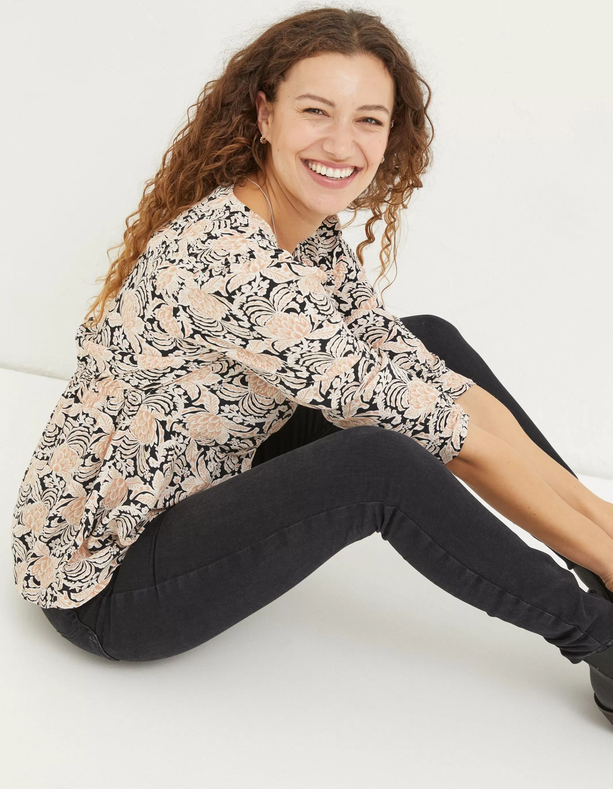 Online FatFace Kinsey Damask Floral Blouse Black