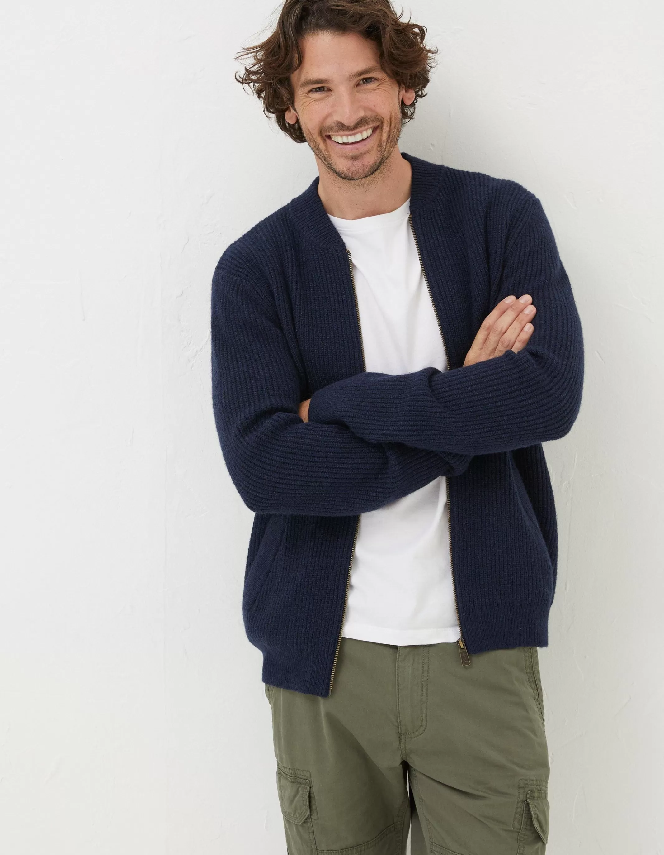 Fashion FatFace Knitted Bomber Cardigan Navy