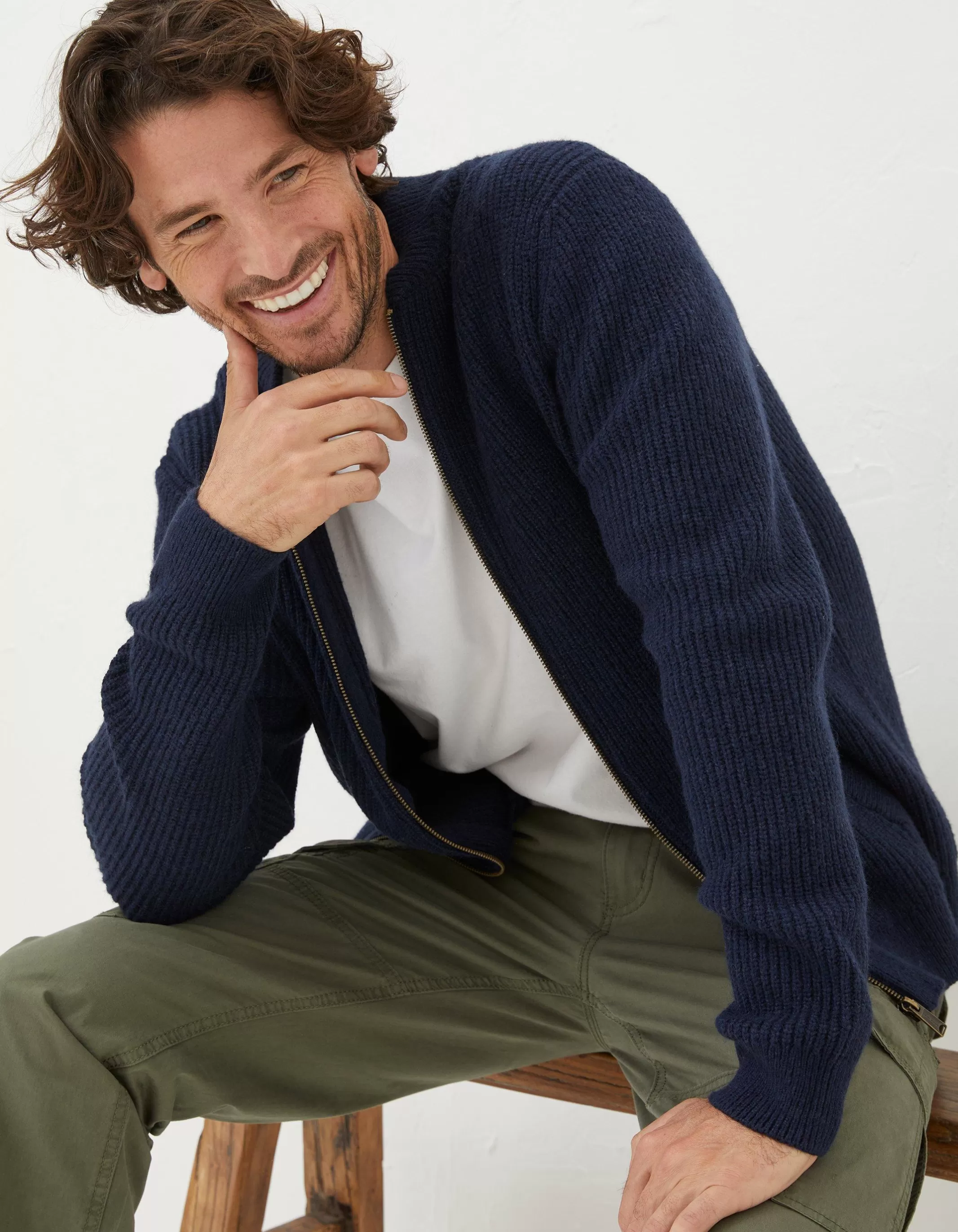 Fashion FatFace Knitted Bomber Cardigan Navy