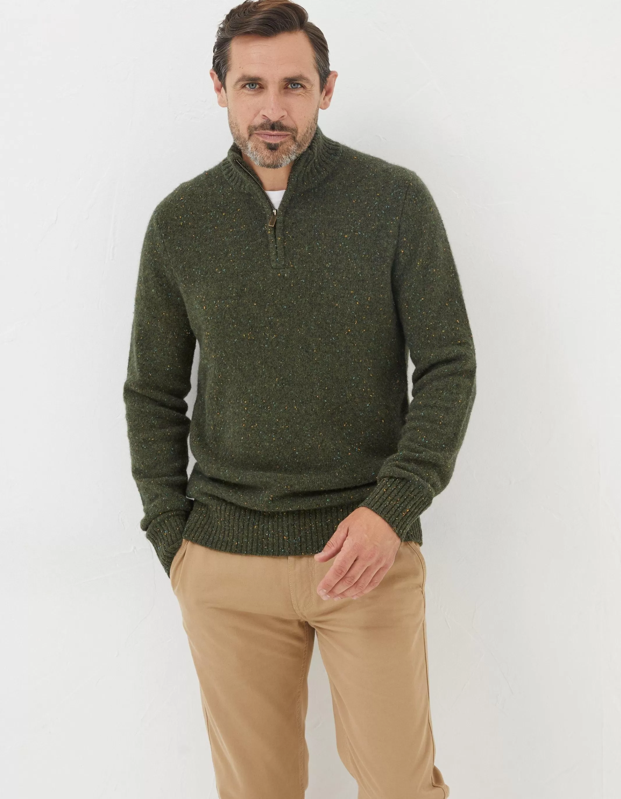 Shop FatFace Lambswool Half Neck Jumper Khaki Green