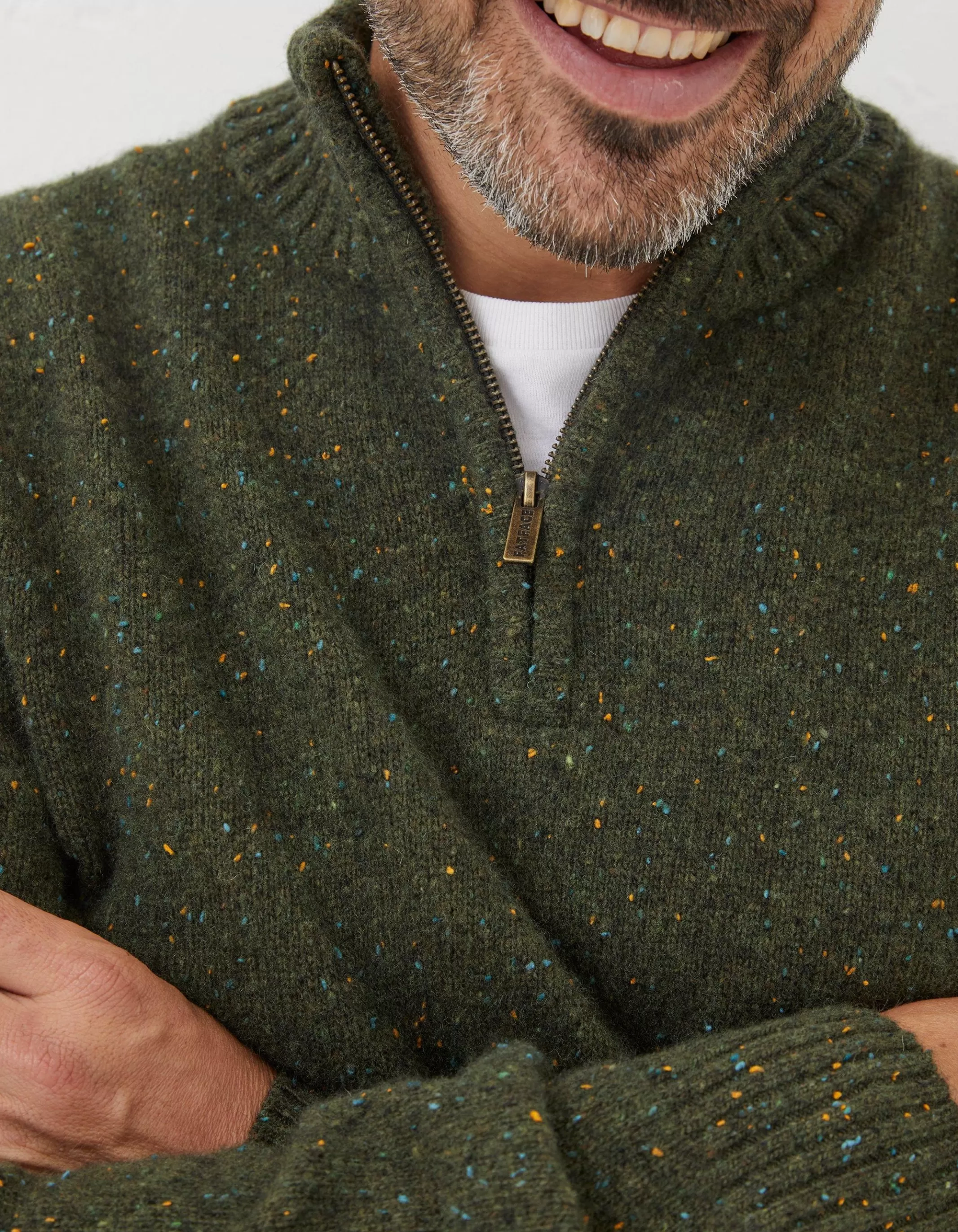 Shop FatFace Lambswool Half Neck Jumper Khaki Green