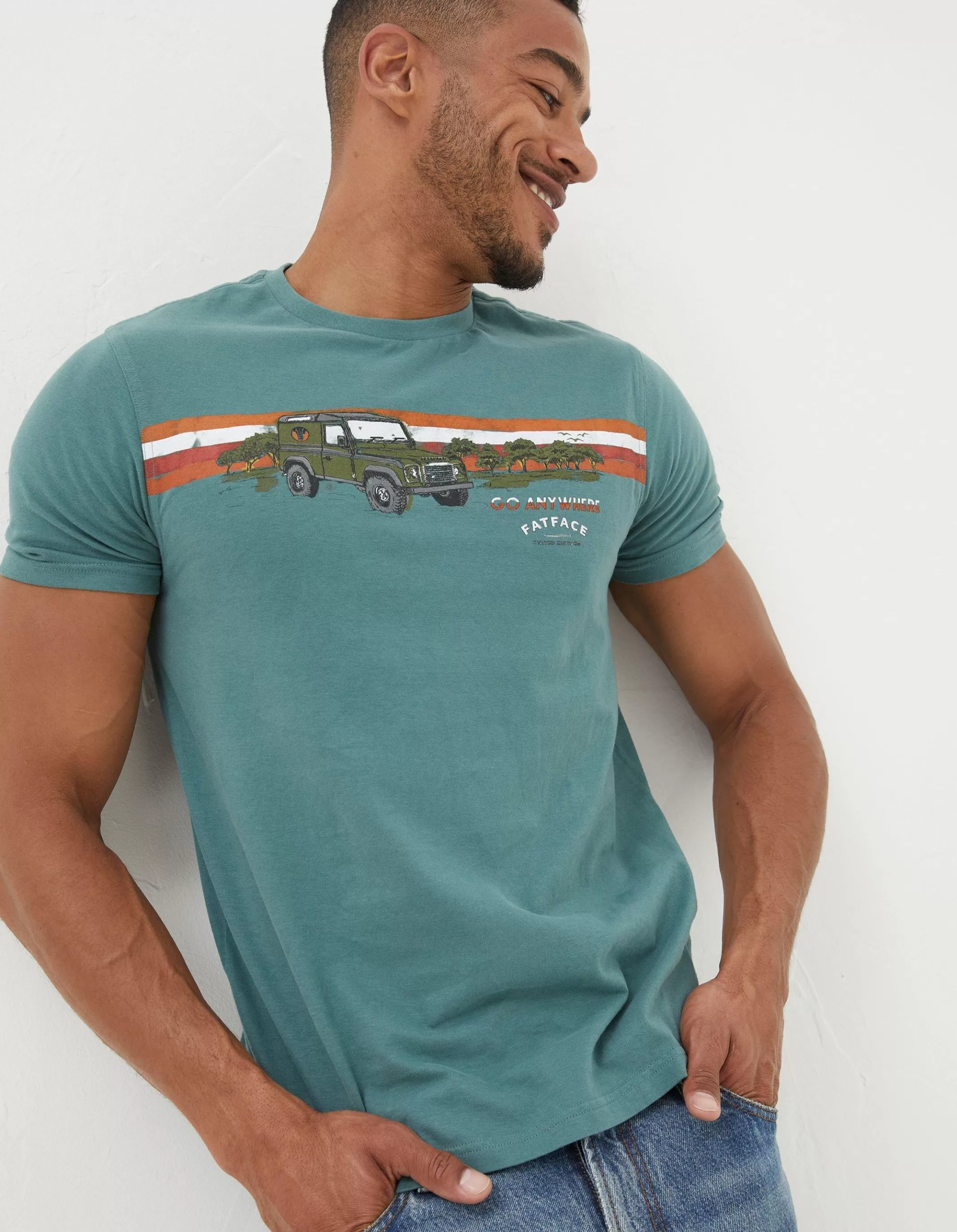 Online FatFace Land Rover Embroidered T-Shirt Dark Teal