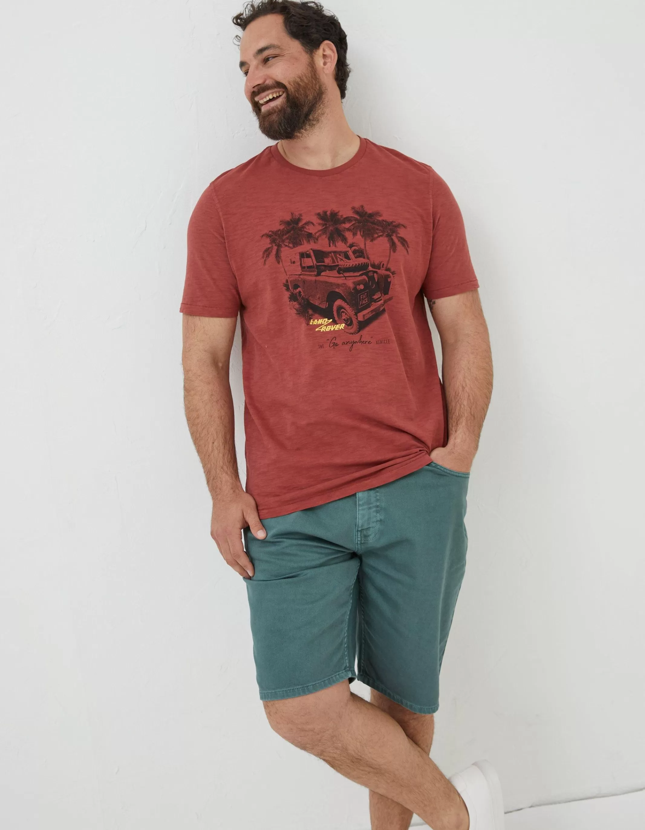 Shop FatFace Land Rover Palm T-Shirt Rust Red