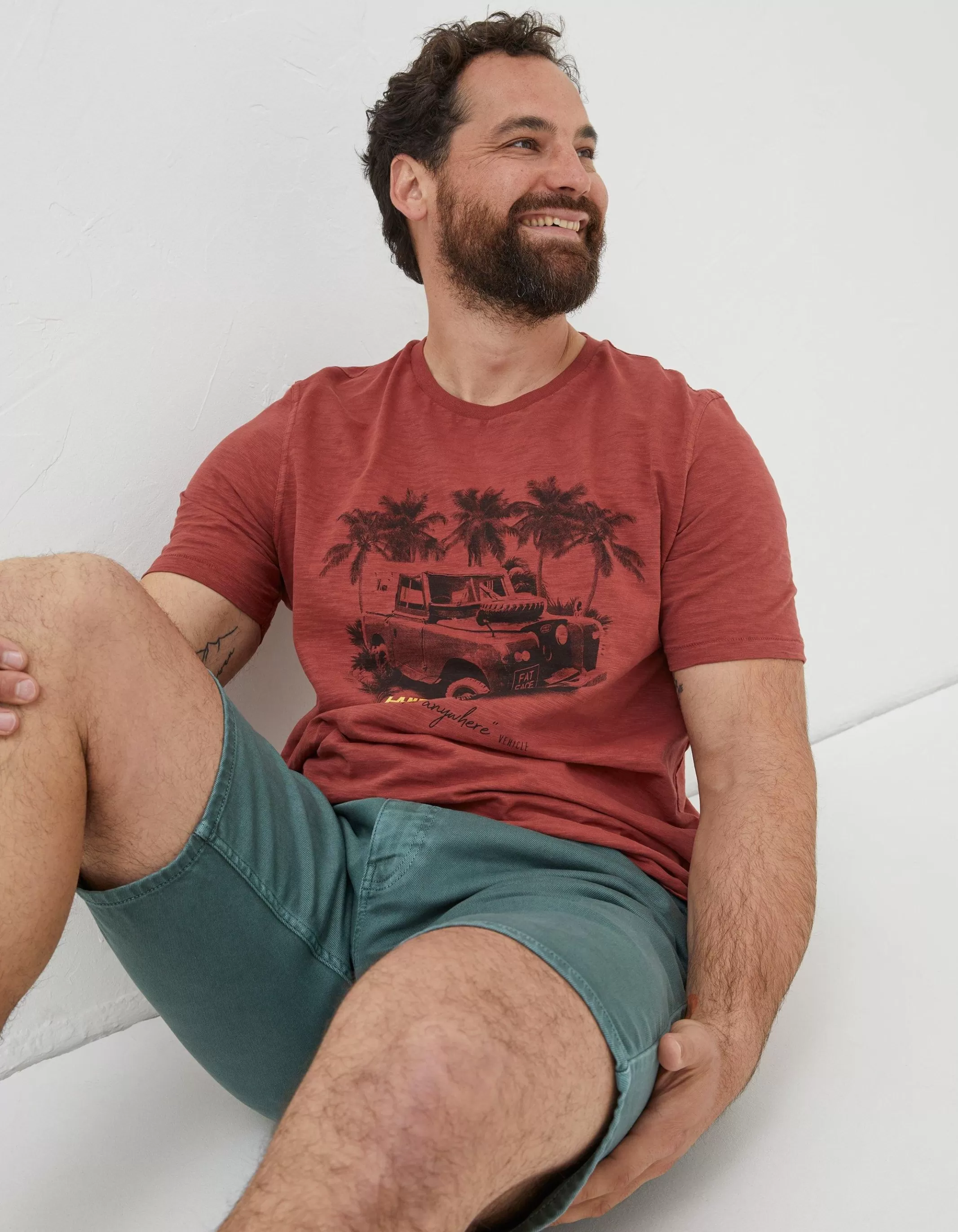 Shop FatFace Land Rover Palm T-Shirt Rust Red