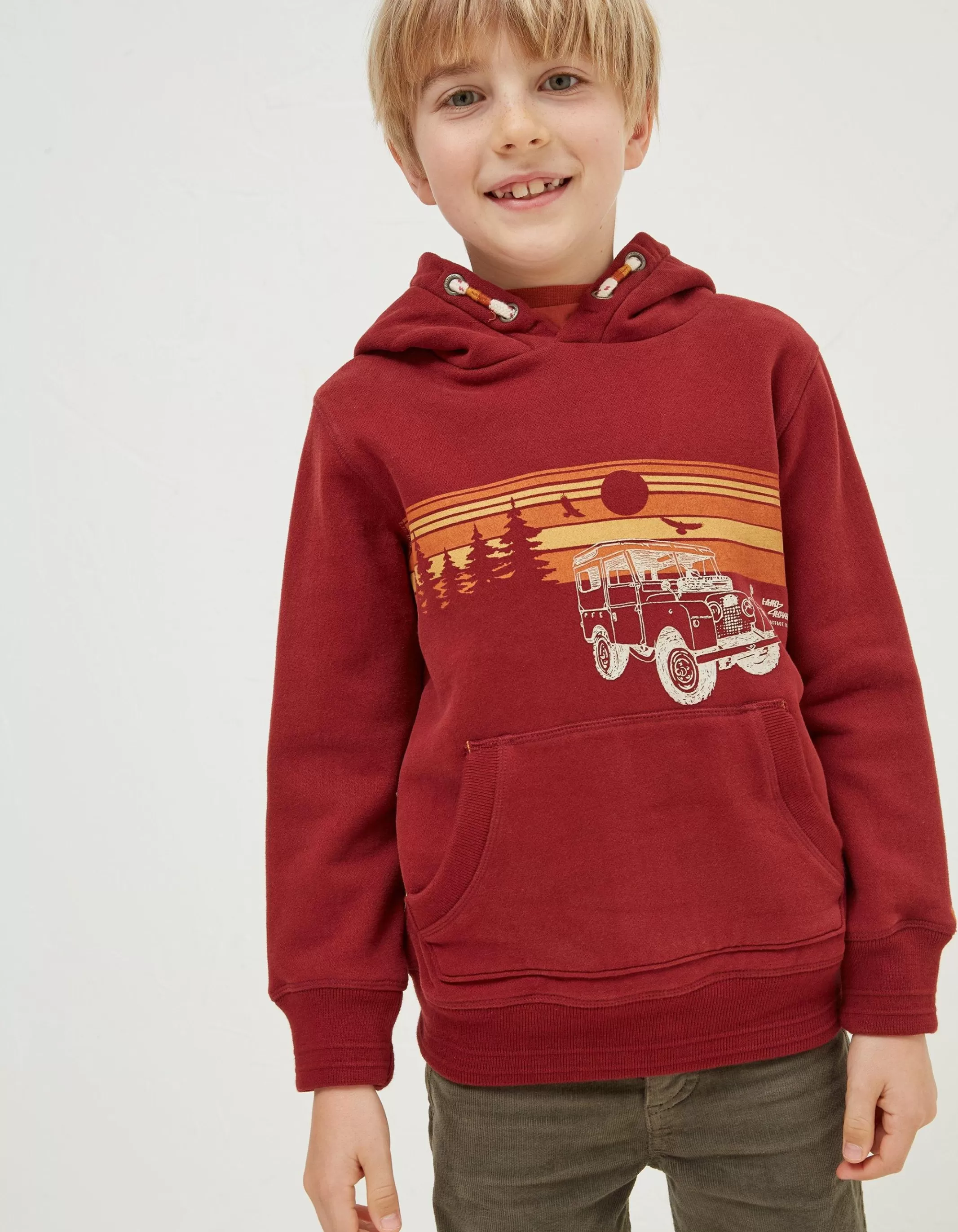 New FatFace Land Rover Popover Hoodie Claret Red