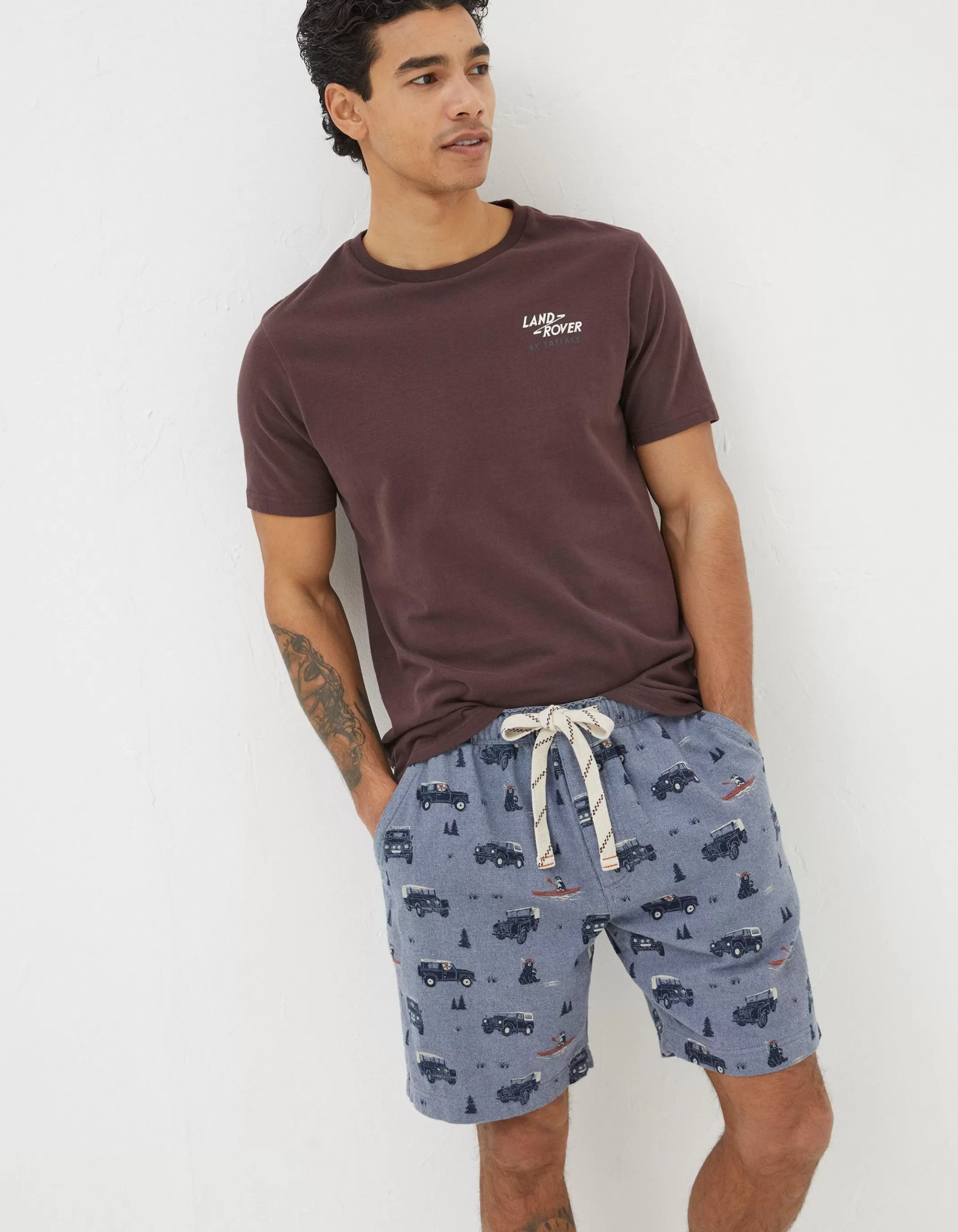 Cheap FatFace Land Rover Pyjama Shorts Chambray Blue