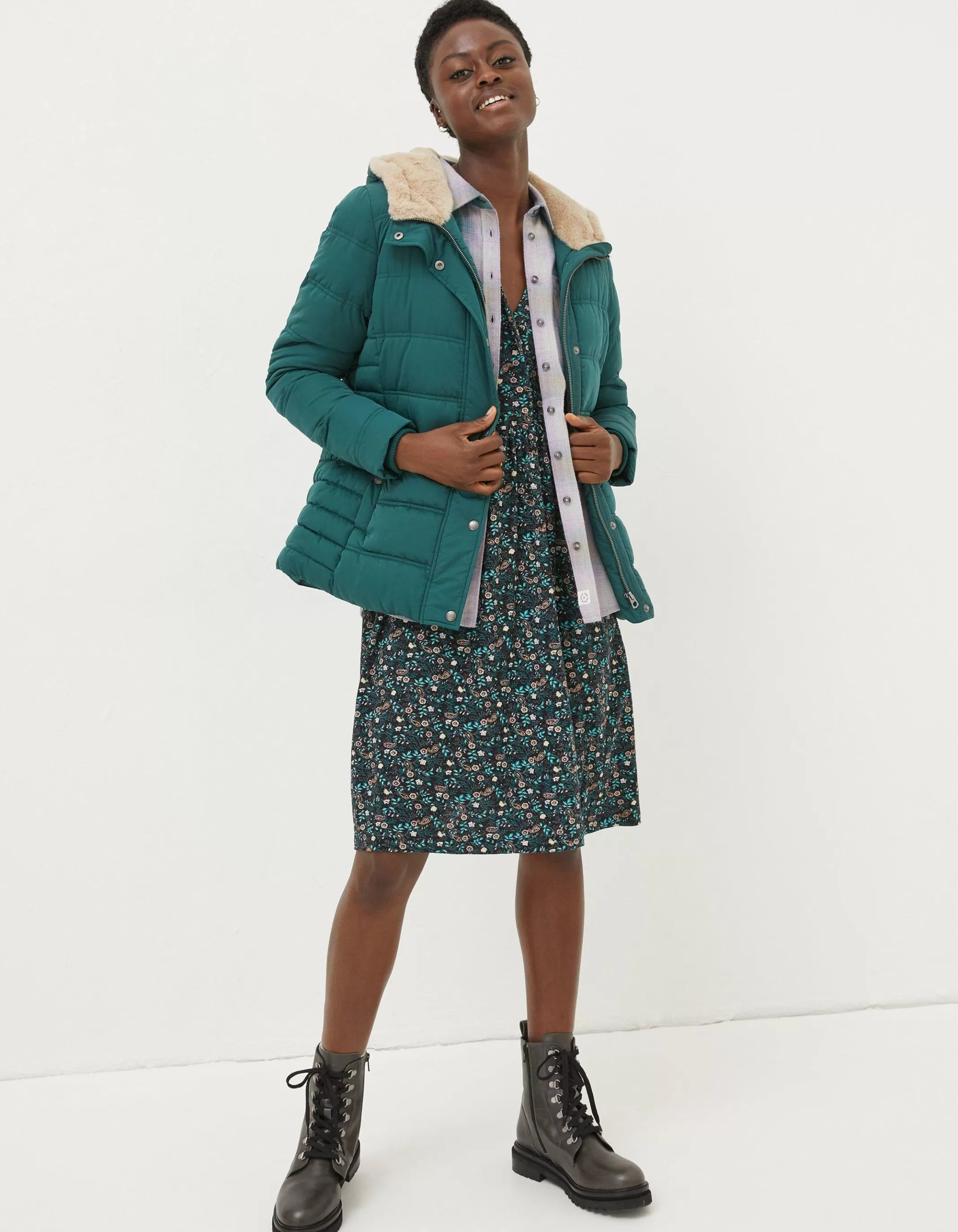 Store FatFace Lara Puffer Coat Dark Teal