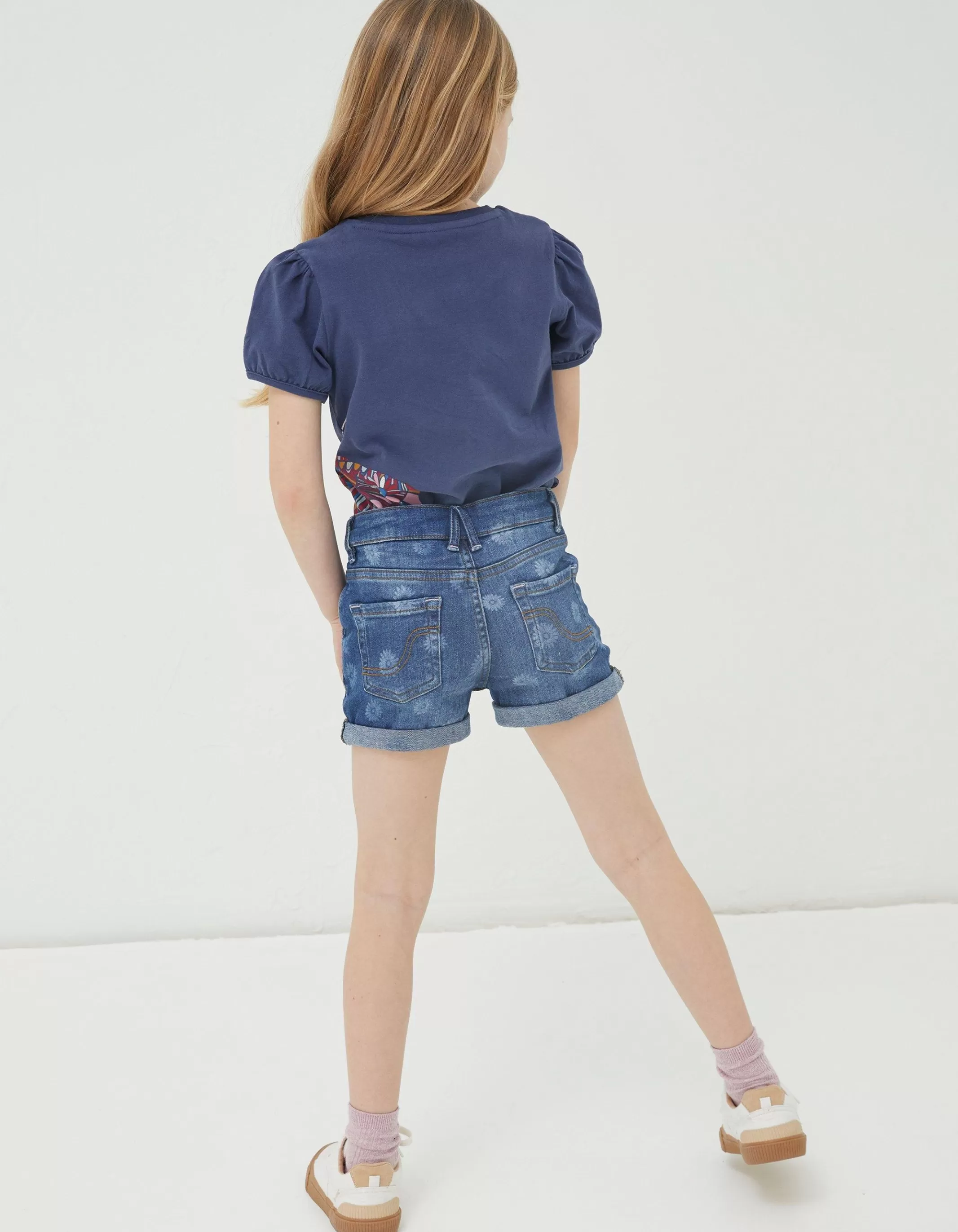 Sale FatFace Laser Print Denim Shorts Denim Blue