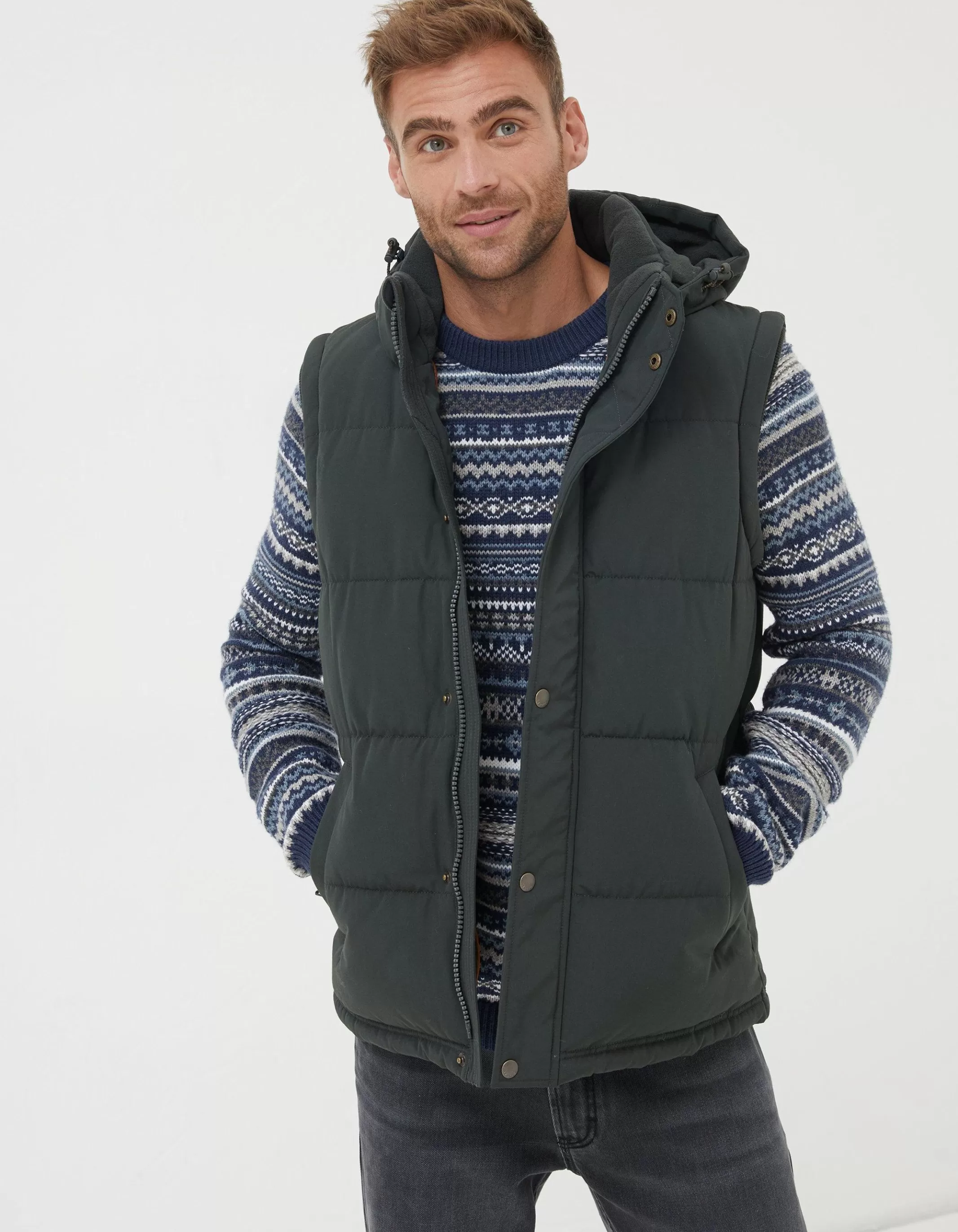 Clearance FatFace Launton Puffer Gilet Dark Green
