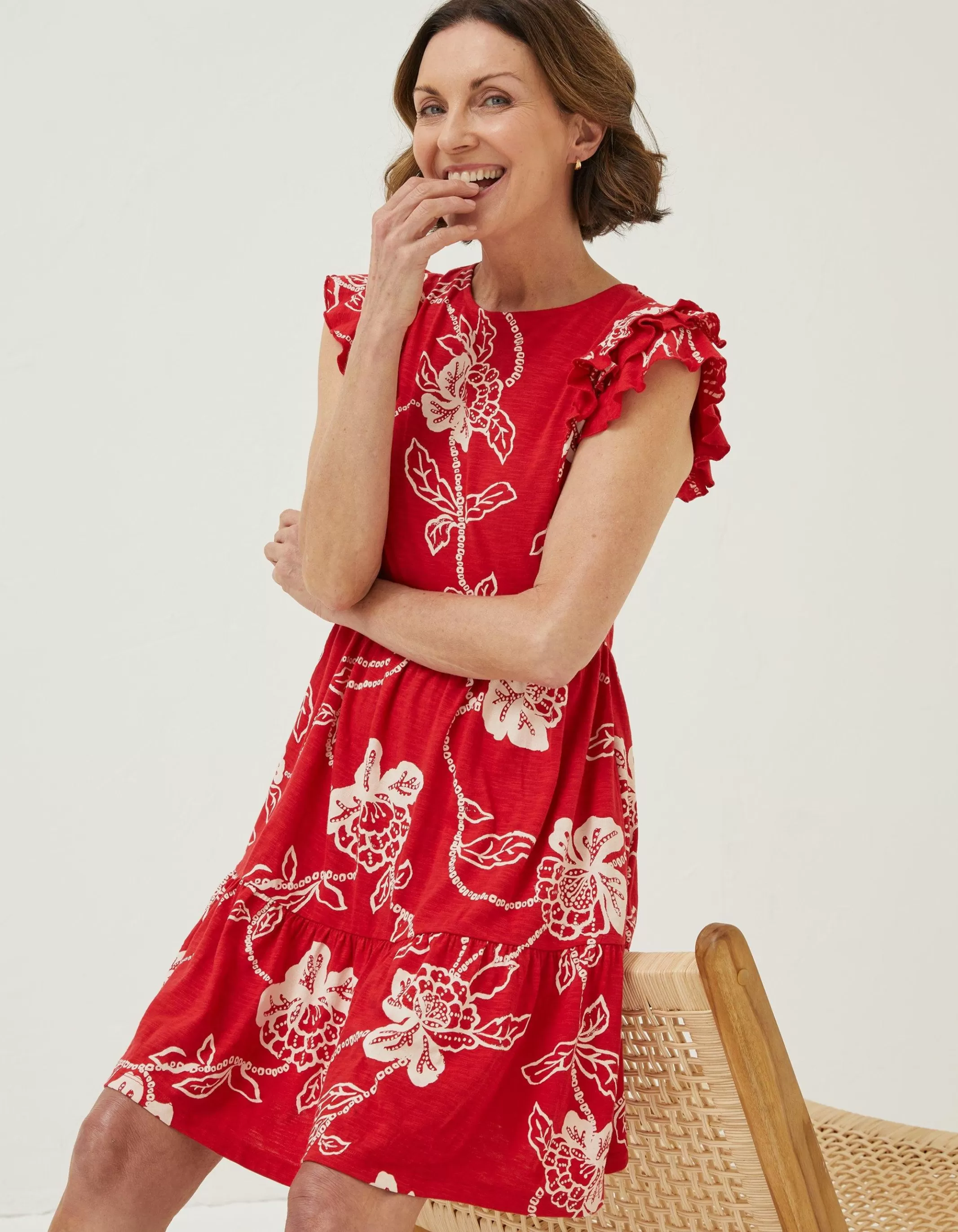Hot FatFace Laurie Batik Jersey Dress Tomato Red