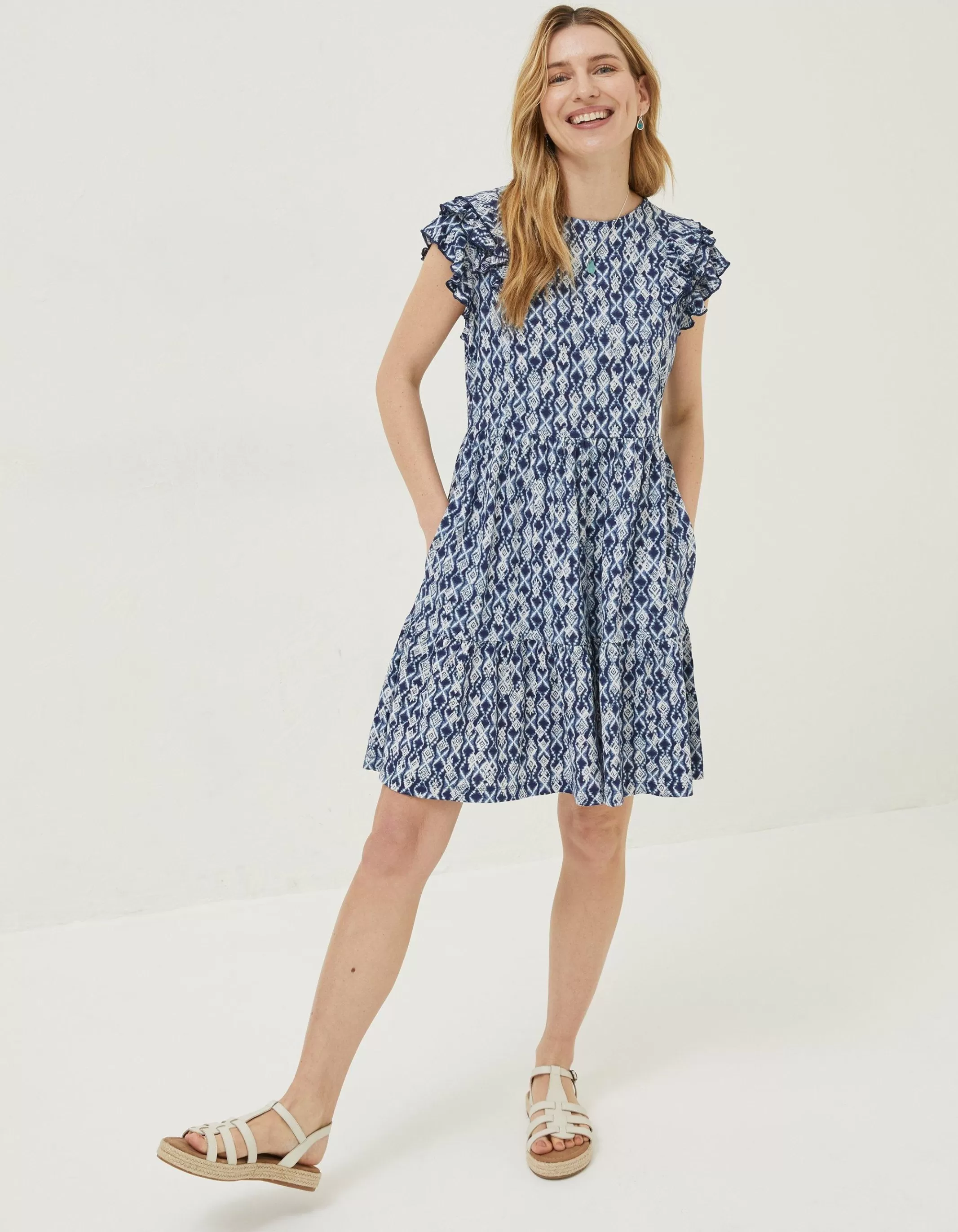 Sale FatFace Laurie Geo Jersey Dress Navy