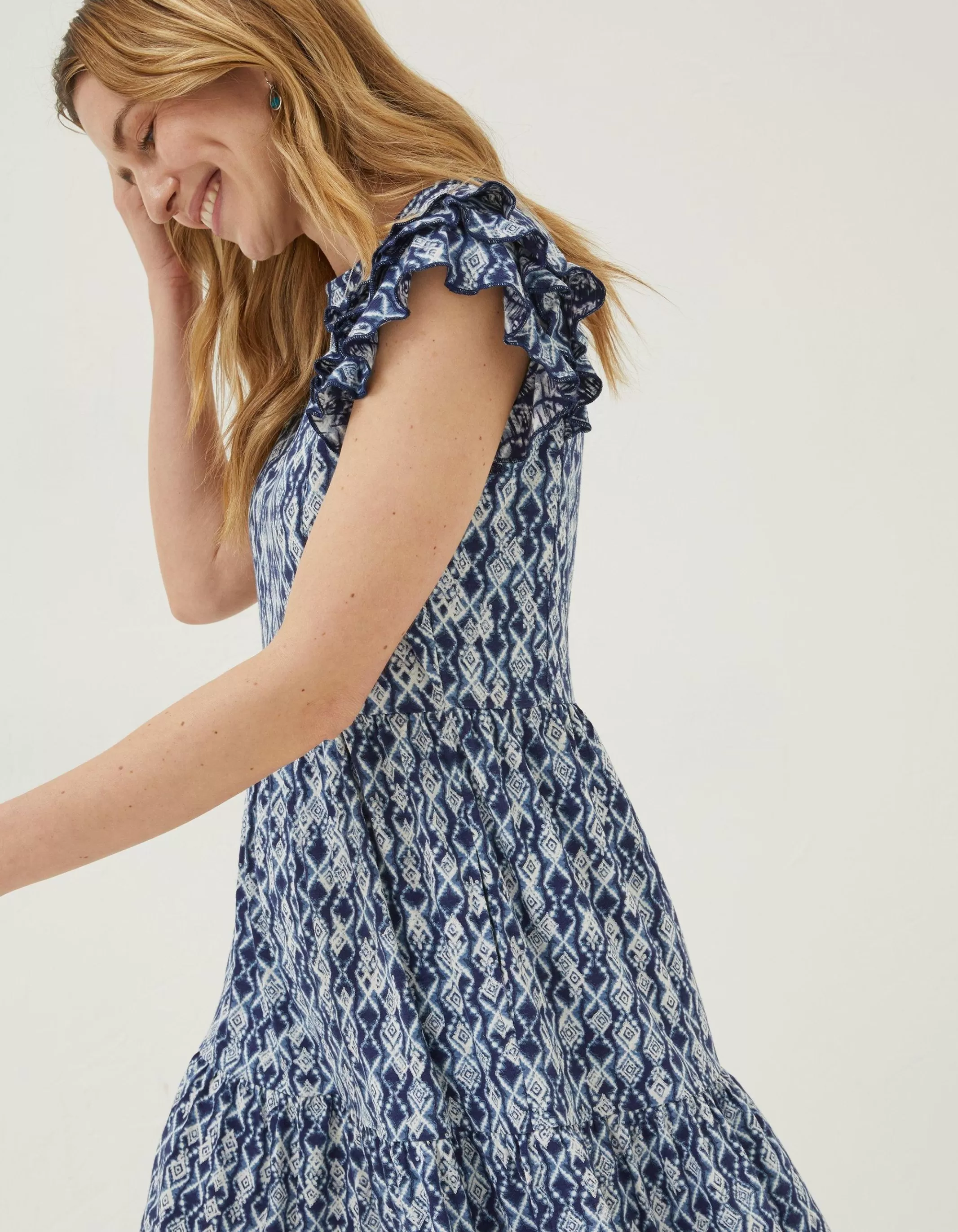 Sale FatFace Laurie Geo Jersey Dress Navy