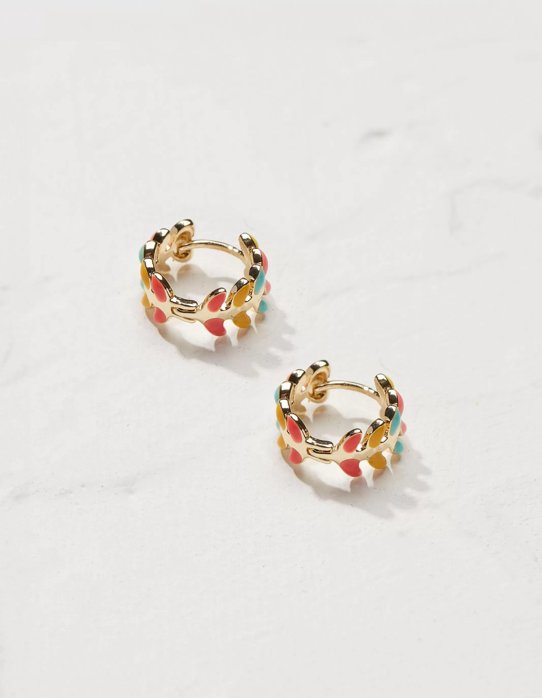 Clearance FatFace Leaf Huggy Hoop Earrings Multi