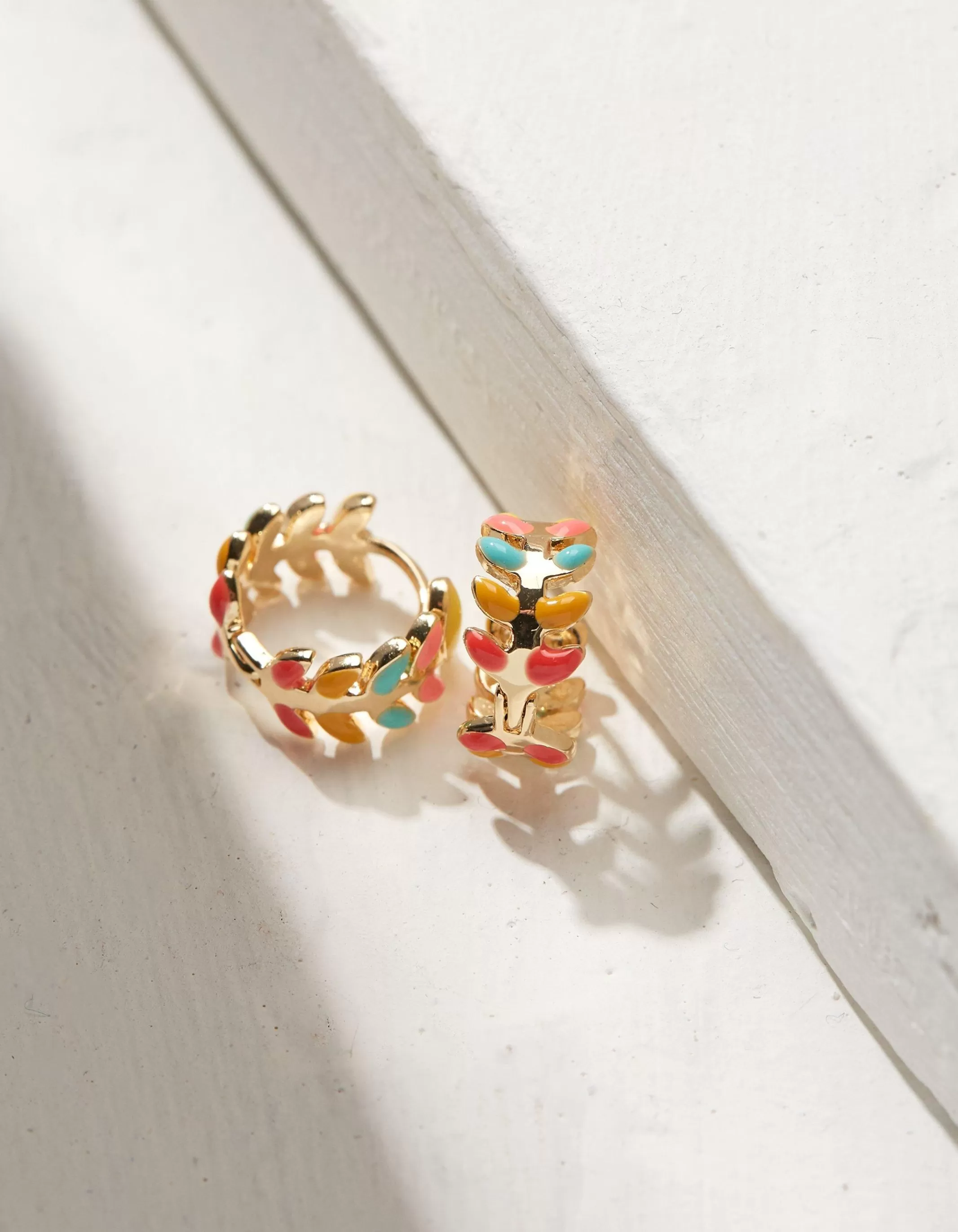 Clearance FatFace Leaf Huggy Hoop Earrings Multi