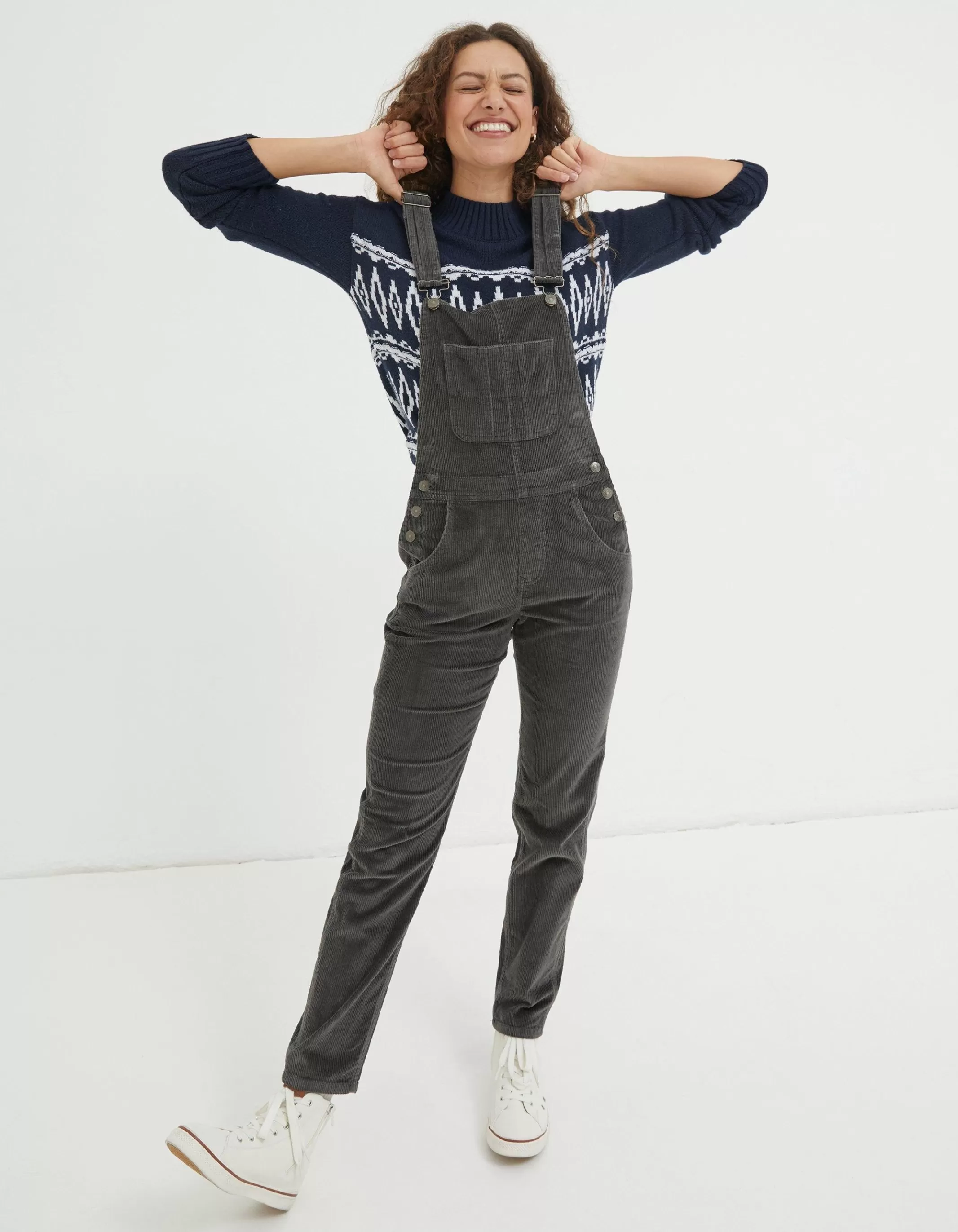 Shop FatFace Lewes Cord Dungaree Charcoal Grey