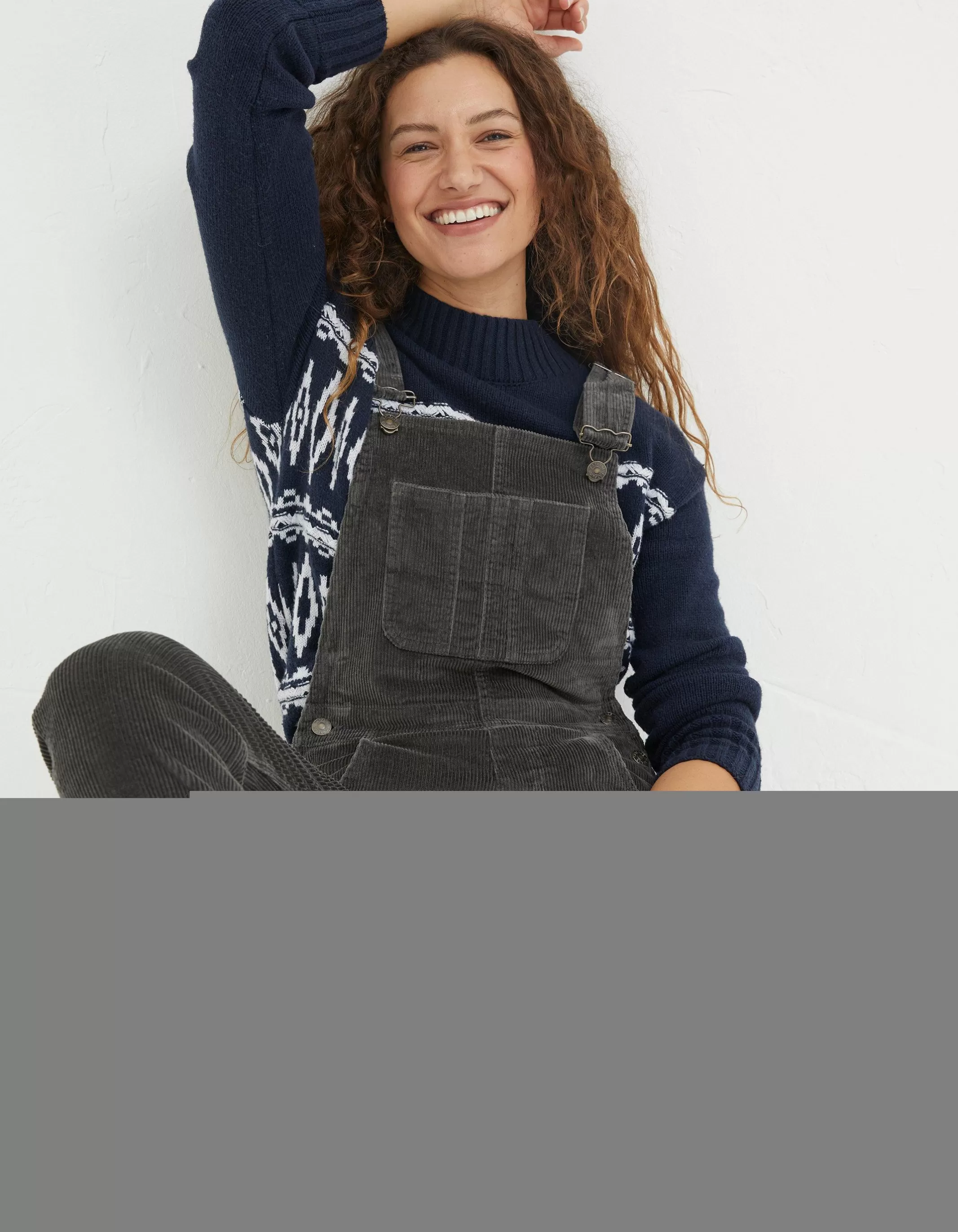 Shop FatFace Lewes Cord Dungaree Charcoal Grey