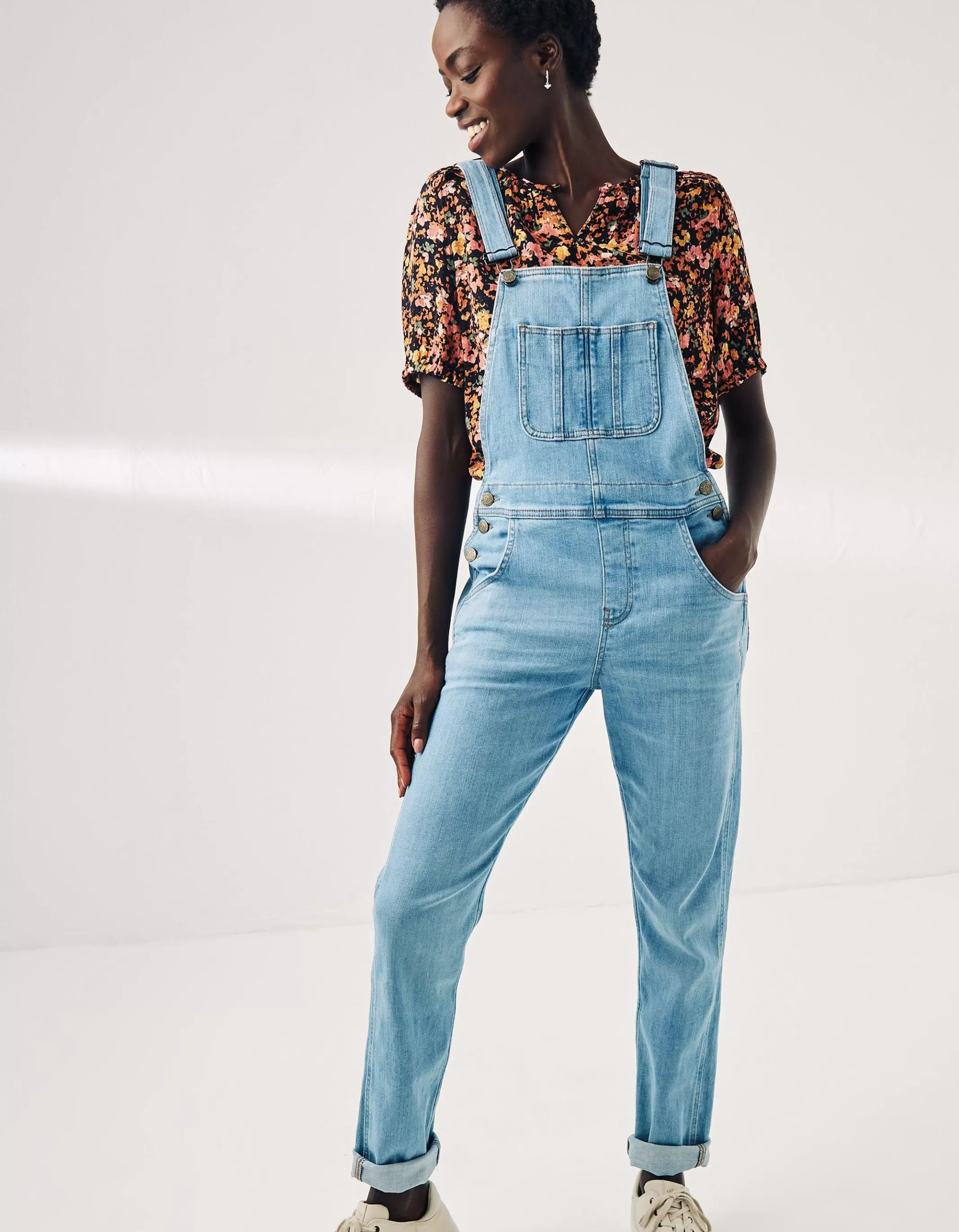 Clearance FatFace Lewes Slim Leg Denim Dungarees Vintage Pale