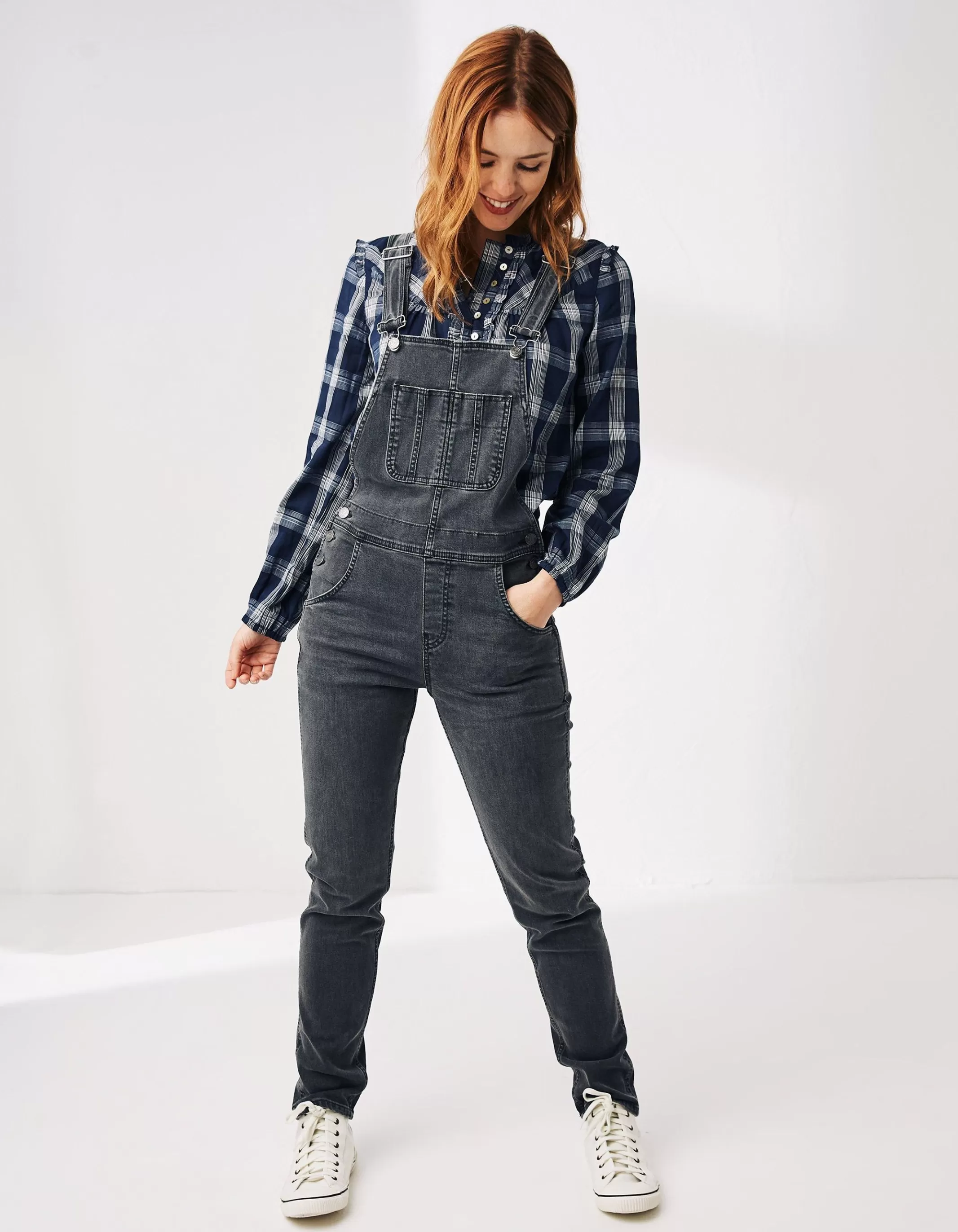 Fashion FatFace Lewes Slim Leg Denim Dungarees Vintage Grey