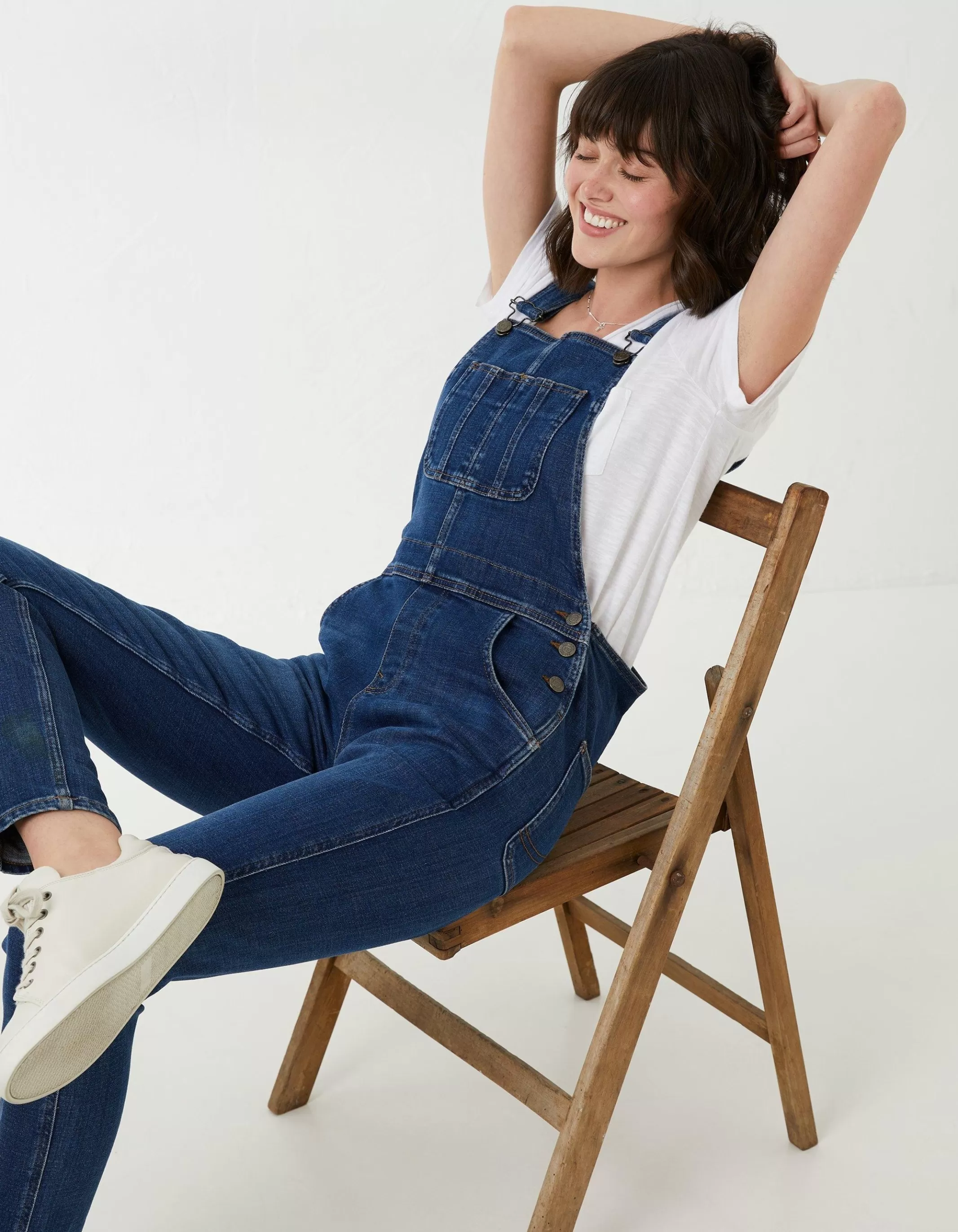 Cheap FatFace Lewes Slim Leg Denim Dungarees Vintage Blue