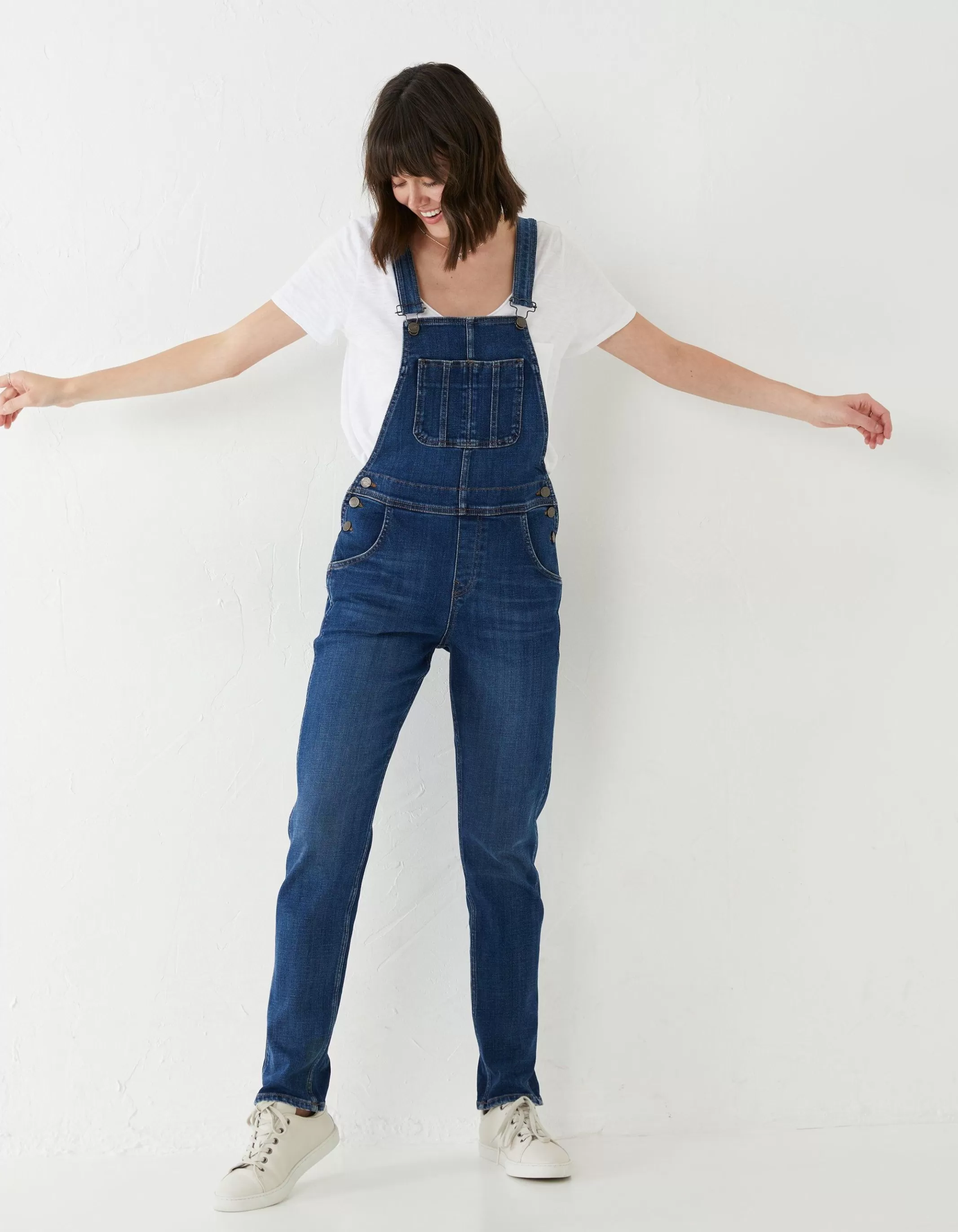 Cheap FatFace Lewes Slim Leg Denim Dungarees Vintage Blue