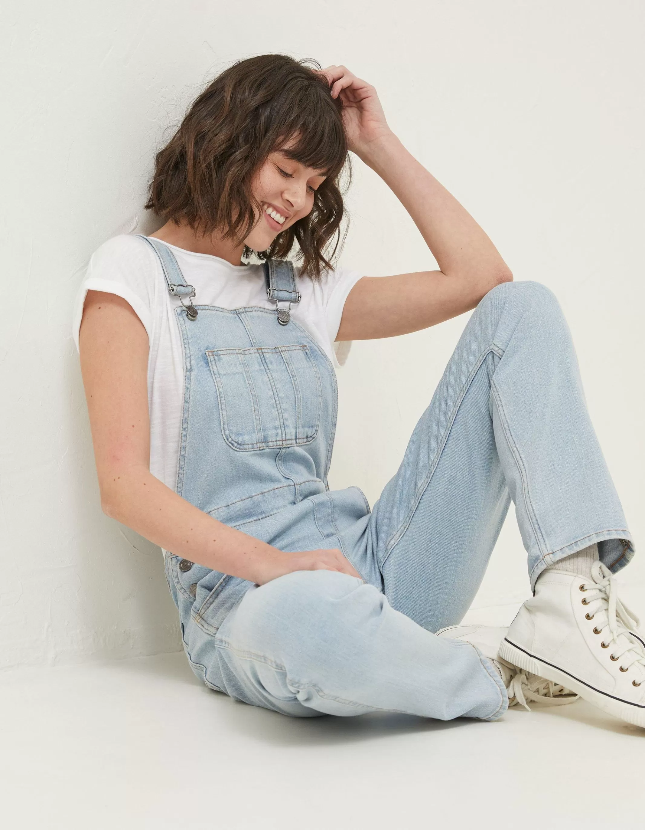 Discount FatFace Lewes Slim Leg Denim Dungarees Light Blue