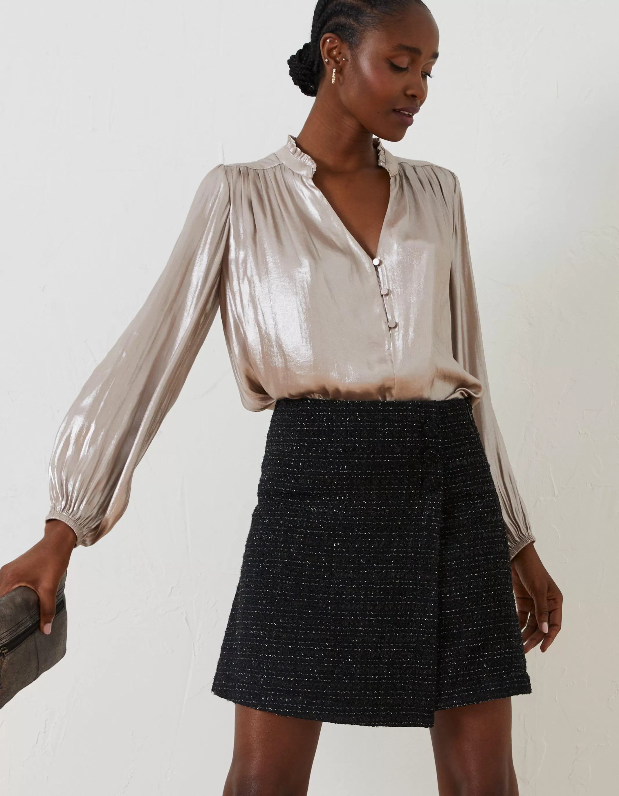 New FatFace Lily Metallic Skirt Black