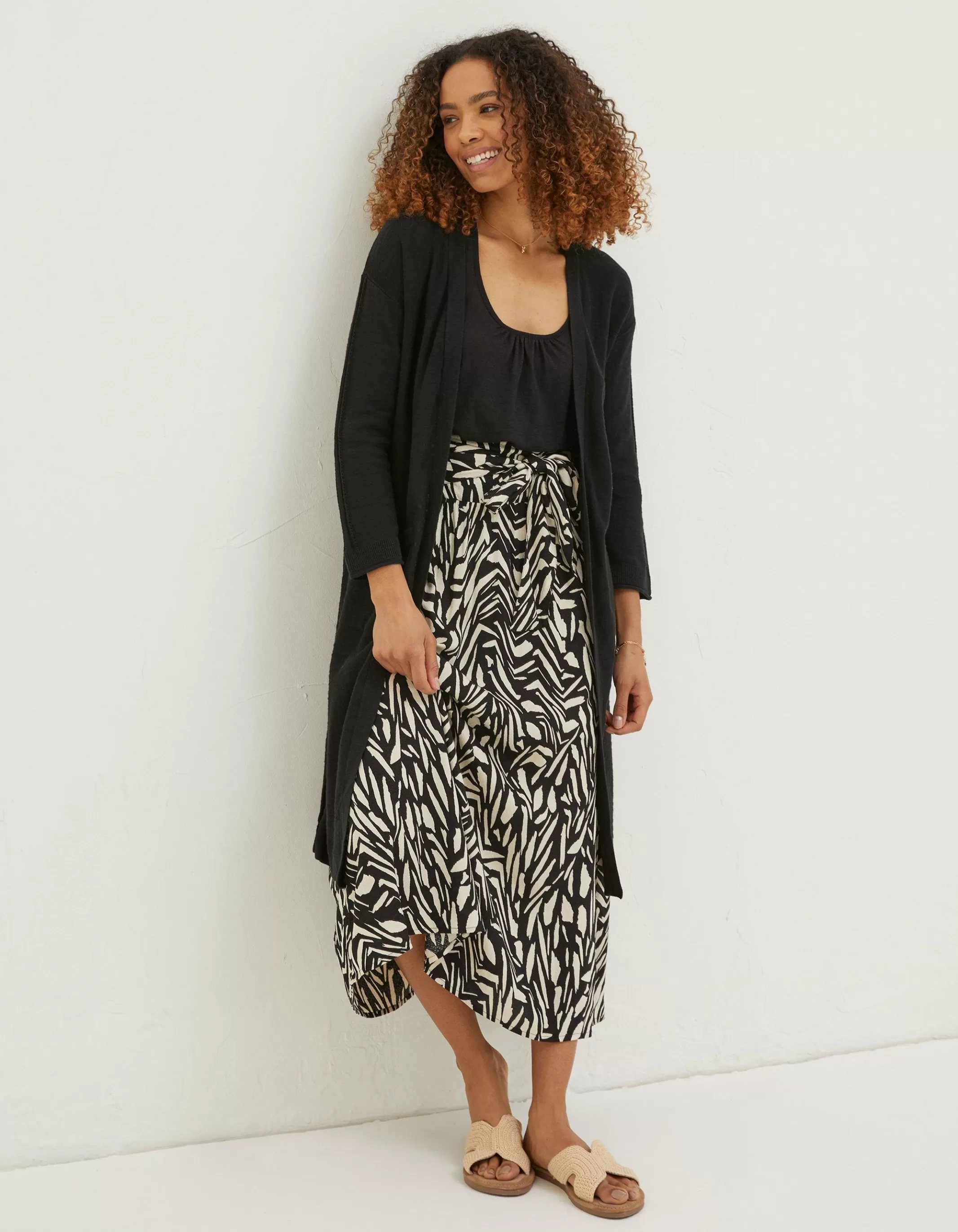 Store FatFace Lindsay Cotton Linen Longline Cardigan Black