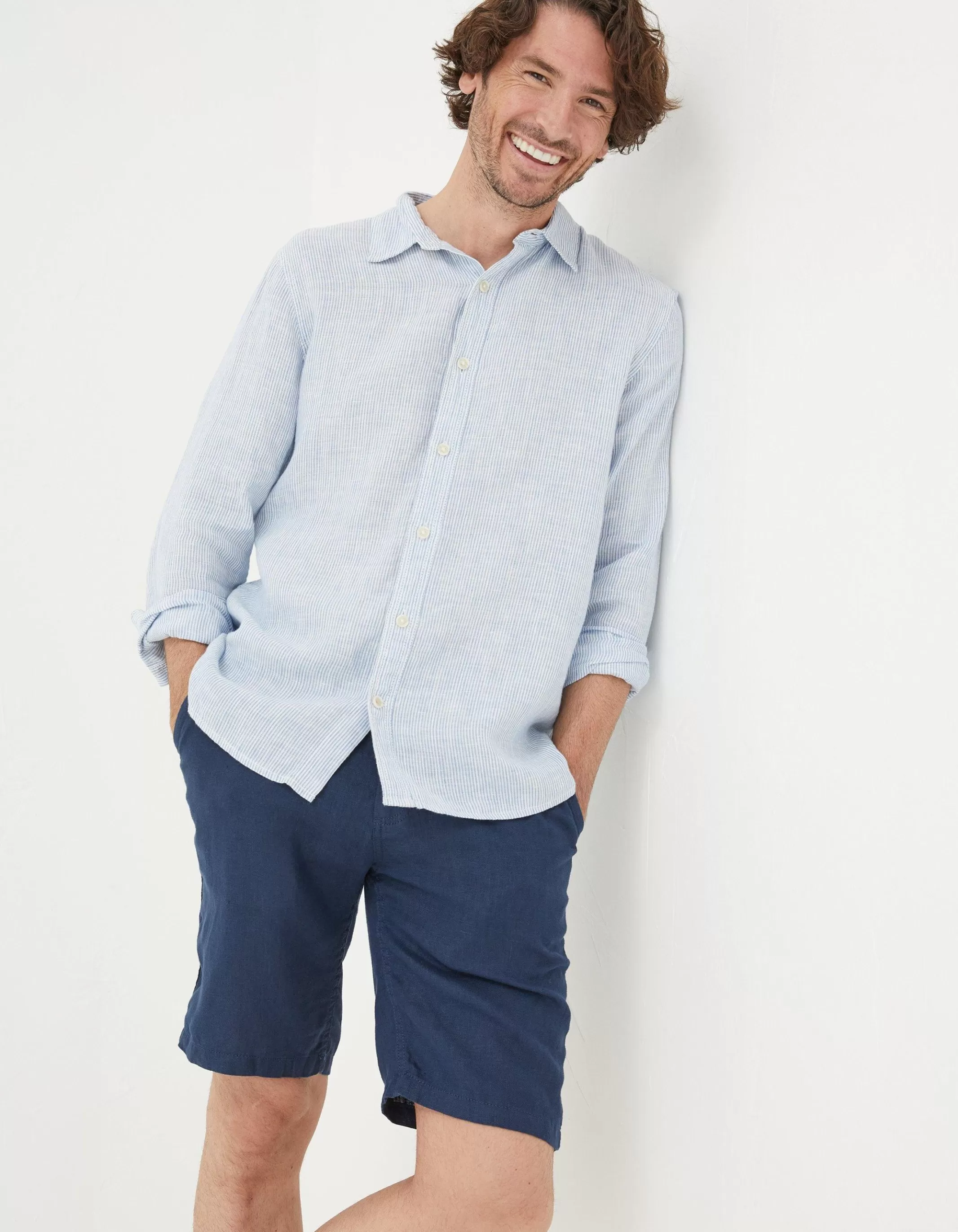 Flash Sale FatFace Linen Flat Front Shorts Navy
