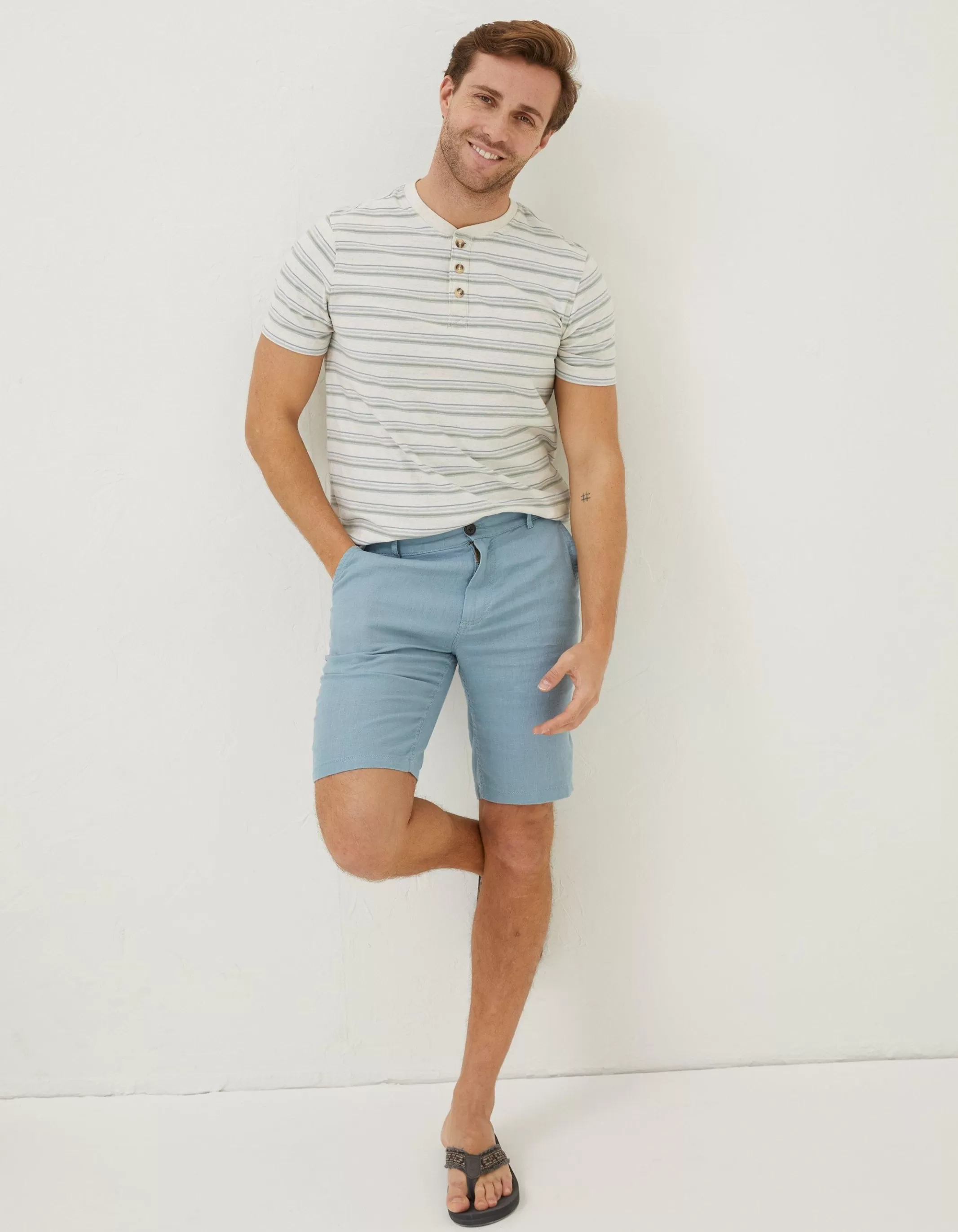 Cheap FatFace Linen Flat Front Shorts Duck Egg