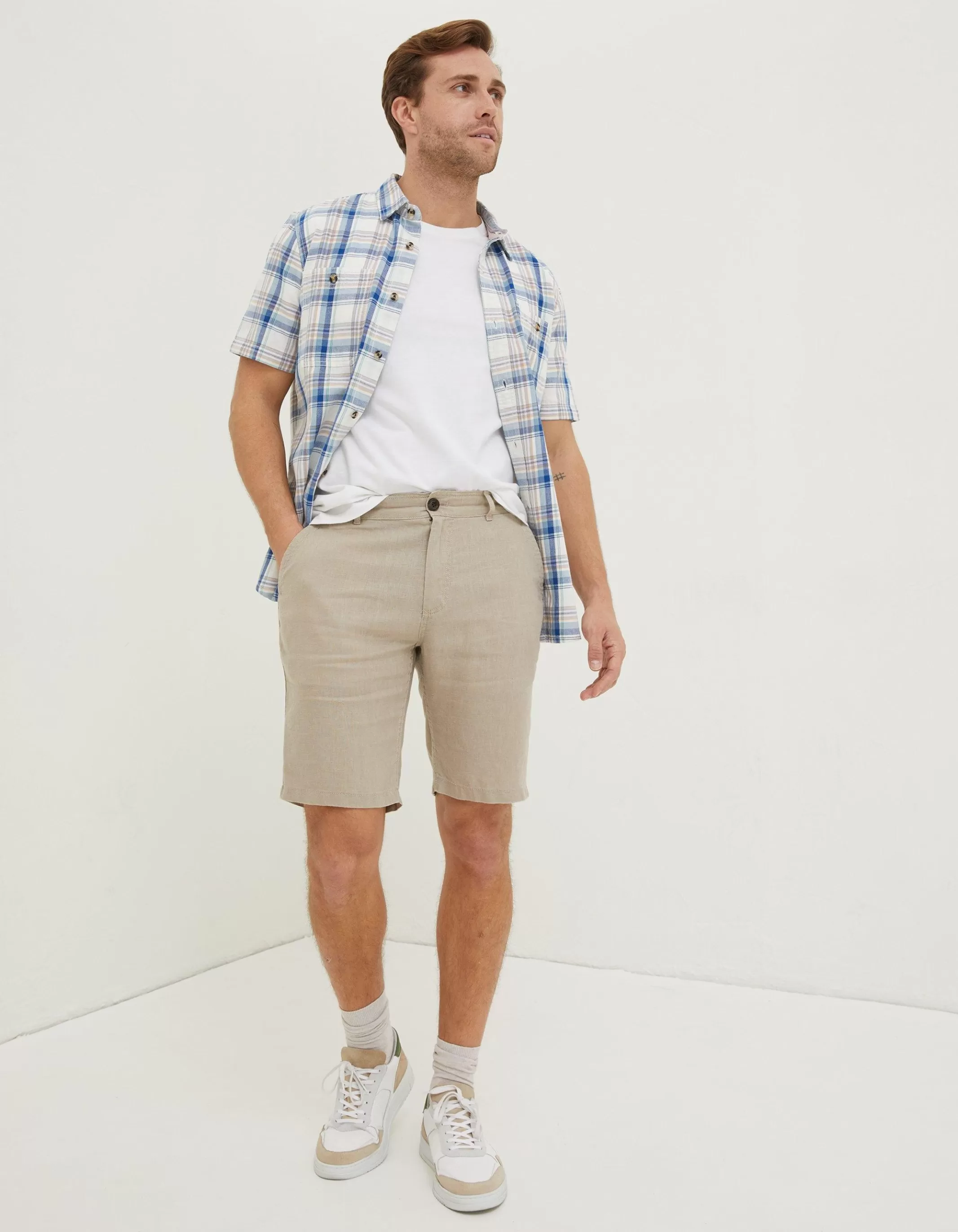 Store FatFace Linen Flat Front Shorts Natural