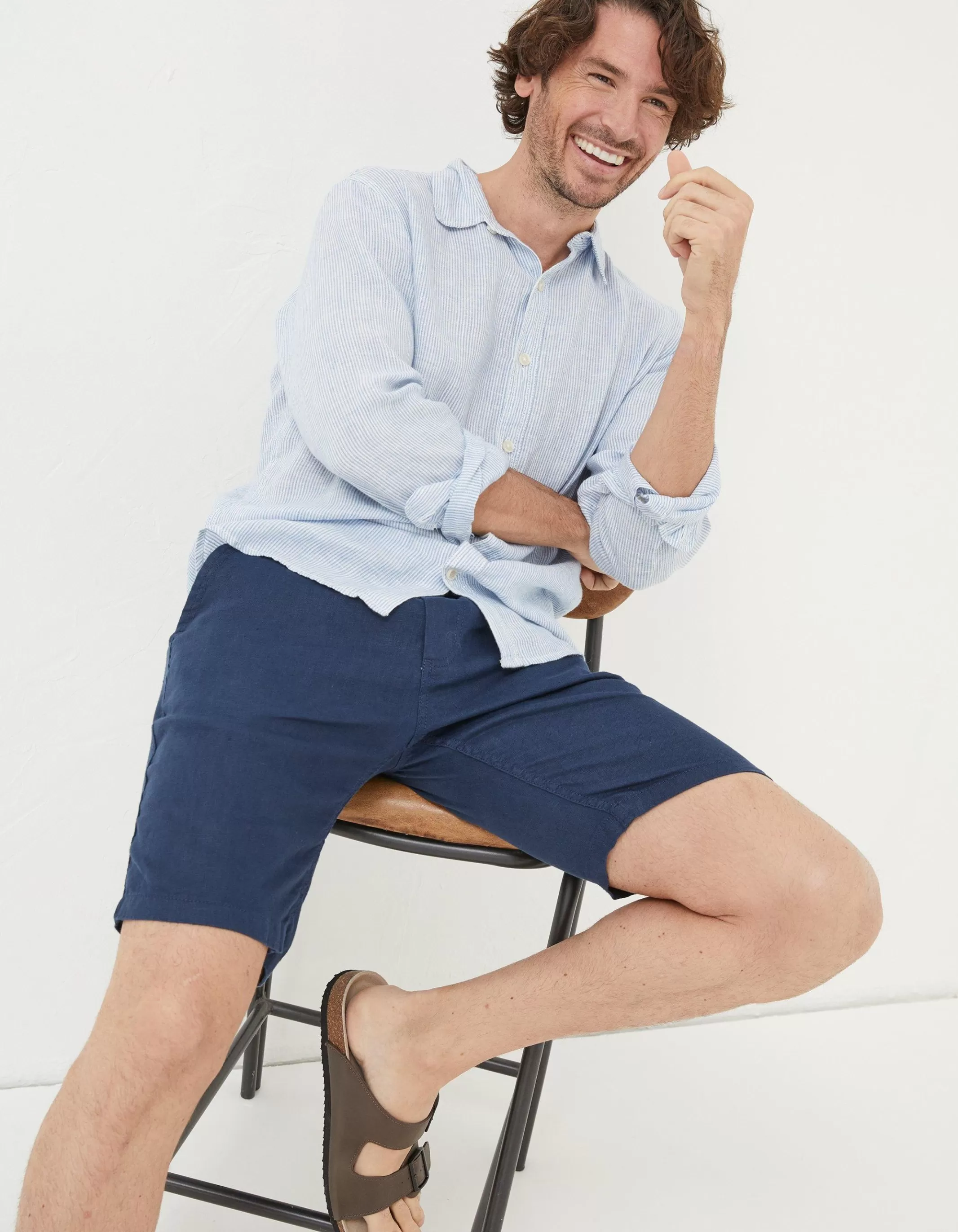 Flash Sale FatFace Linen Flat Front Shorts Navy
