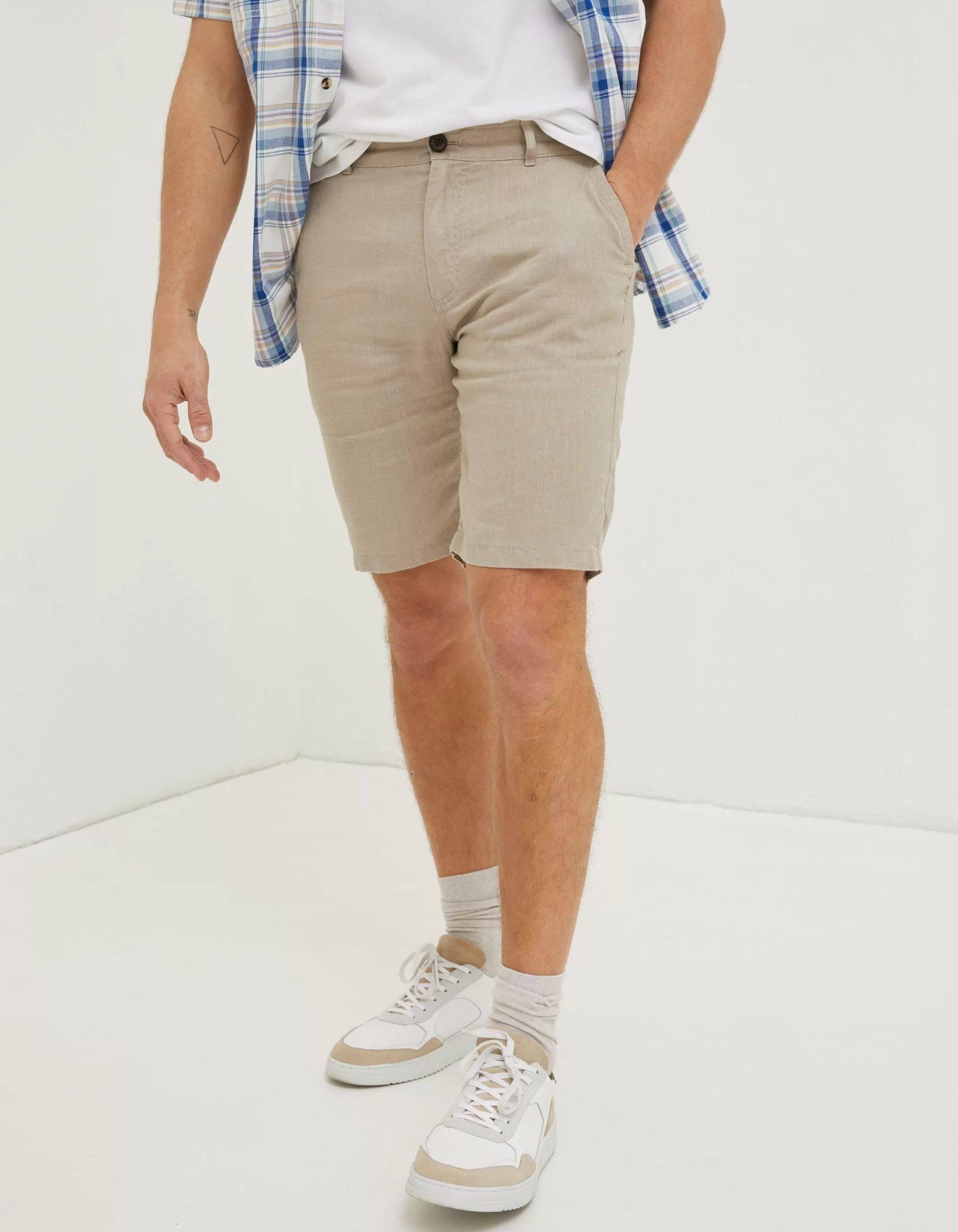 Store FatFace Linen Flat Front Shorts Natural