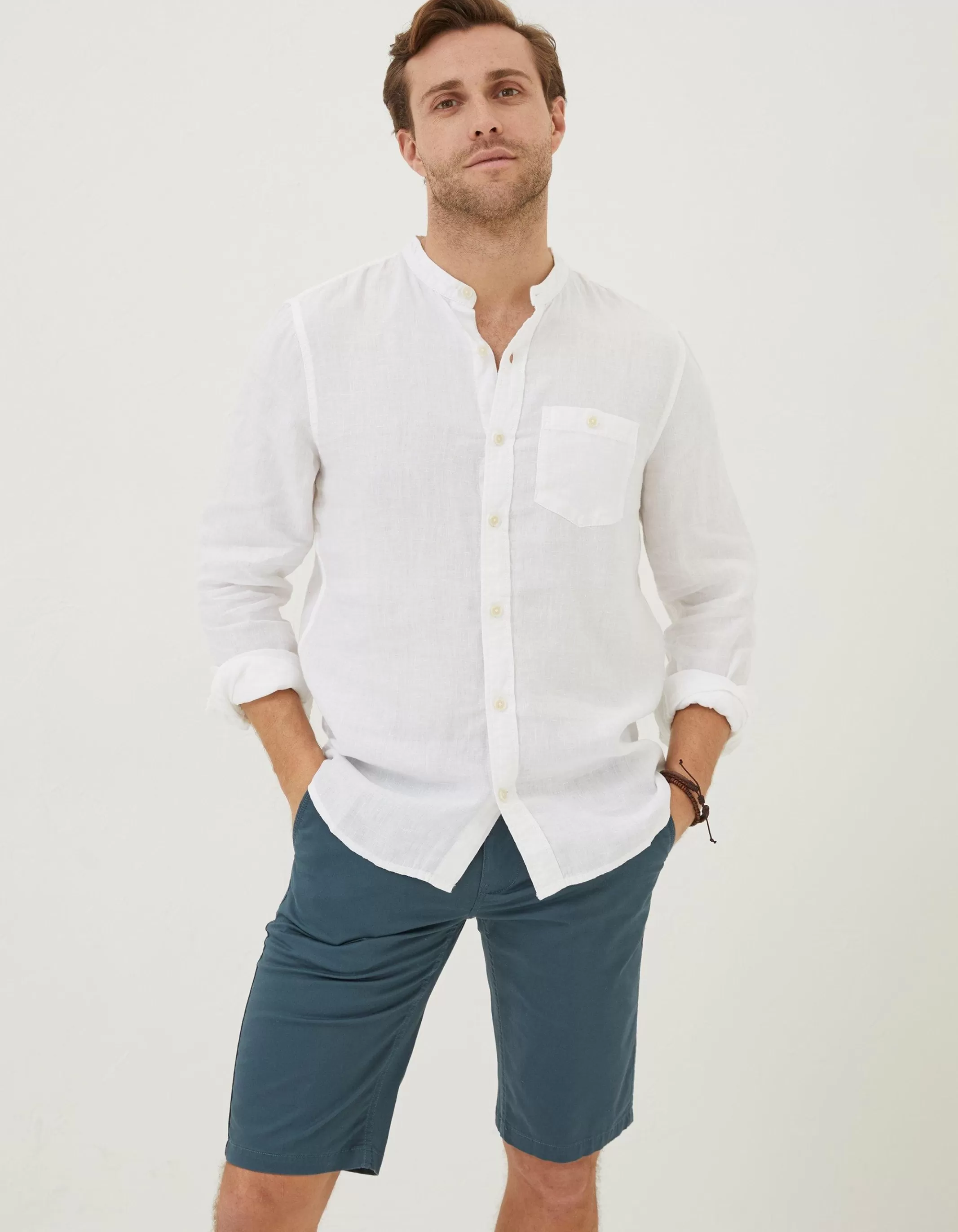 Shop FatFace Linen Grandad Shirt White