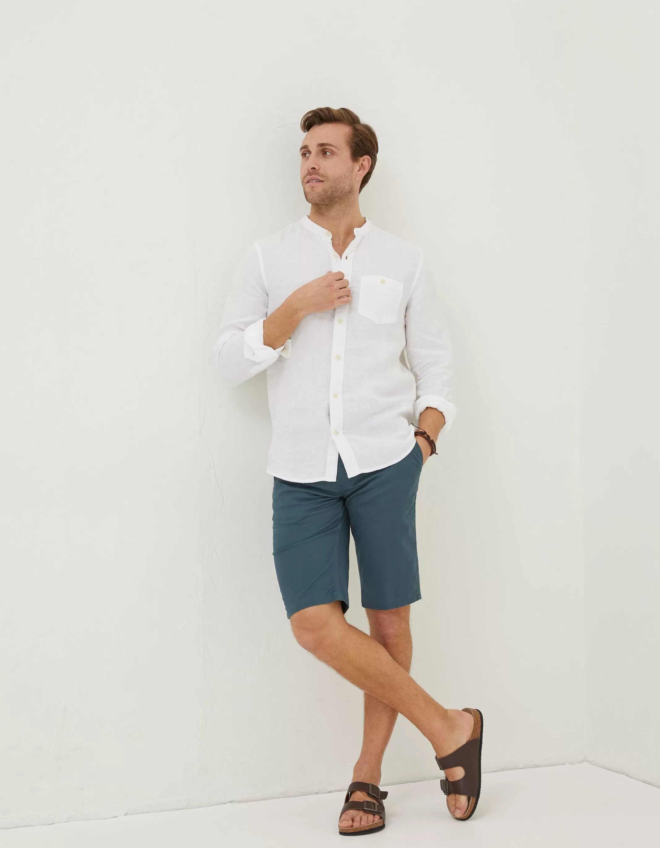 Shop FatFace Linen Grandad Shirt White
