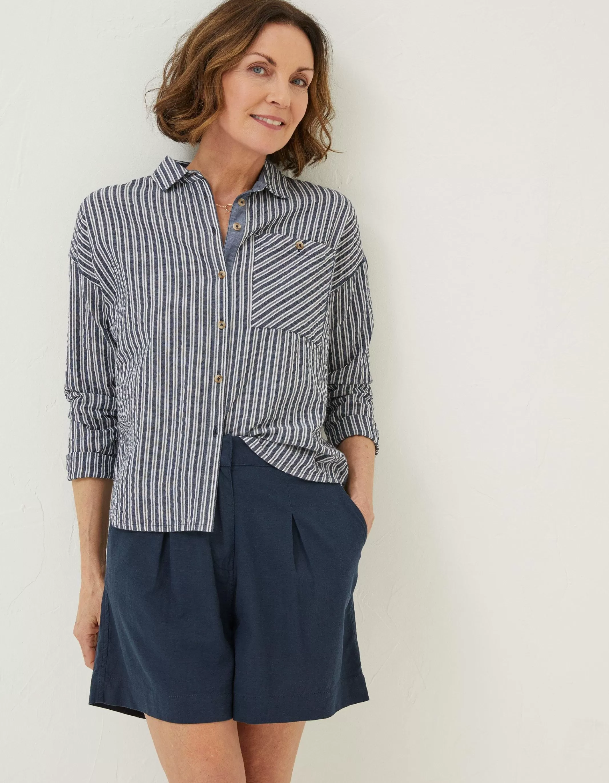 Hot FatFace Linen Shorts Navy