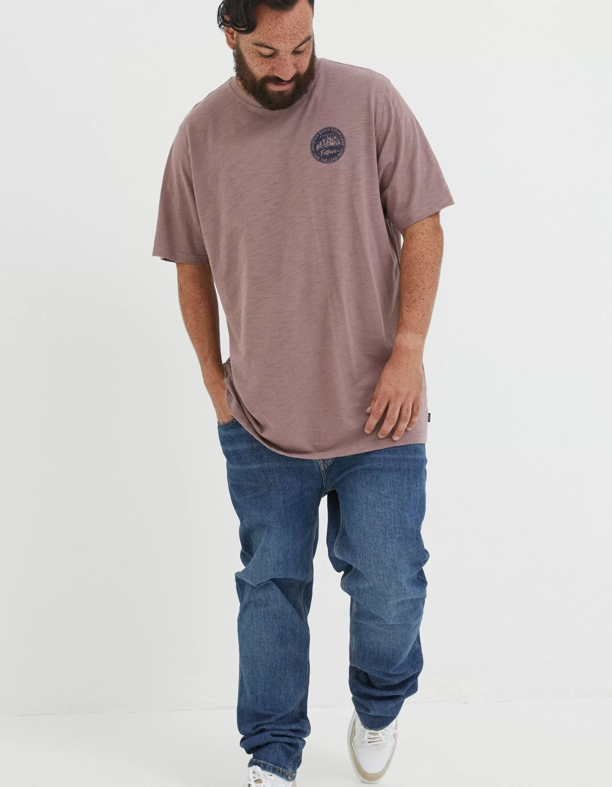 Clearance FatFace Long Path Printed T-Shirt Washed Purple