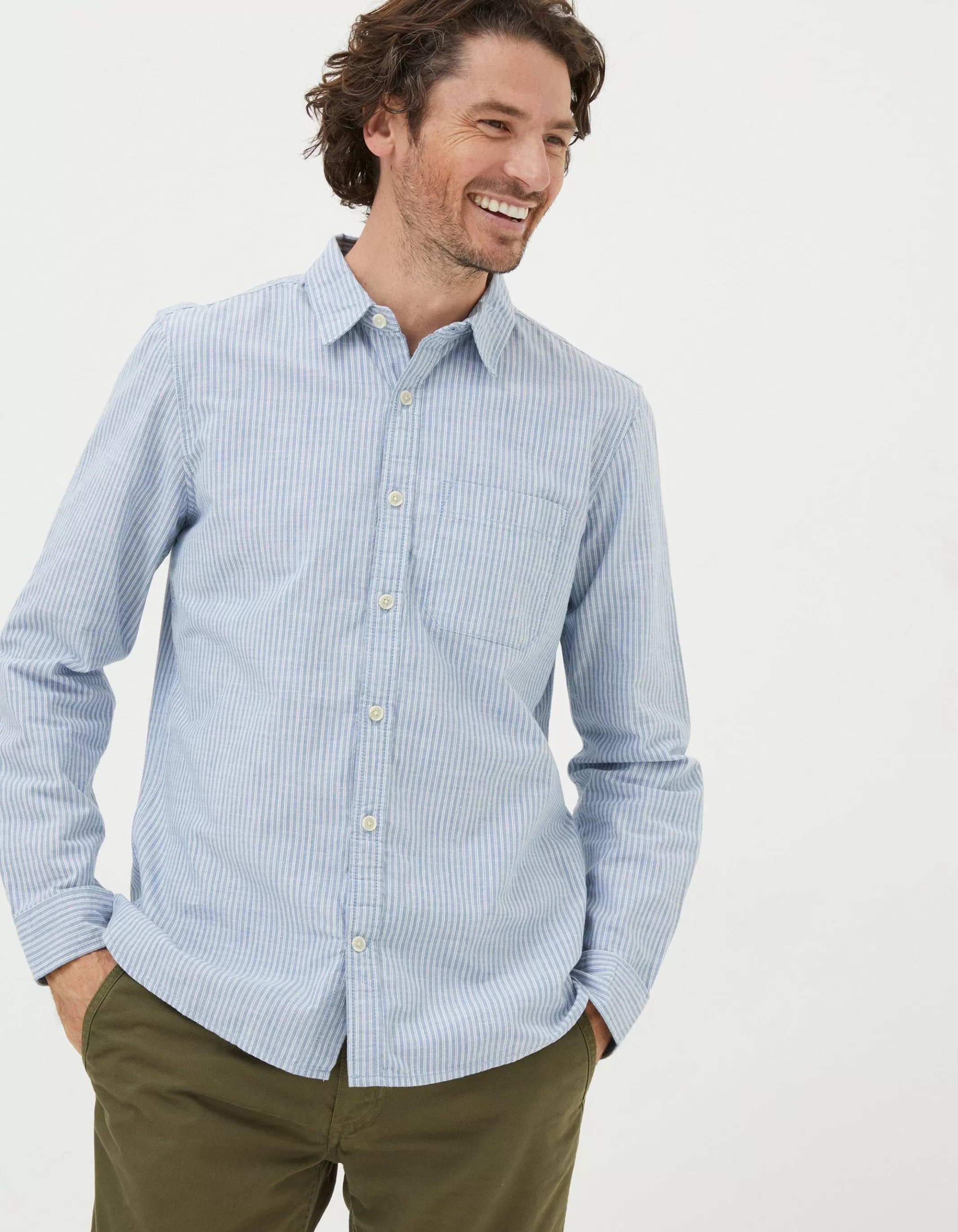 Online FatFace Long Sleeve Gore Stripe Shirt Blue