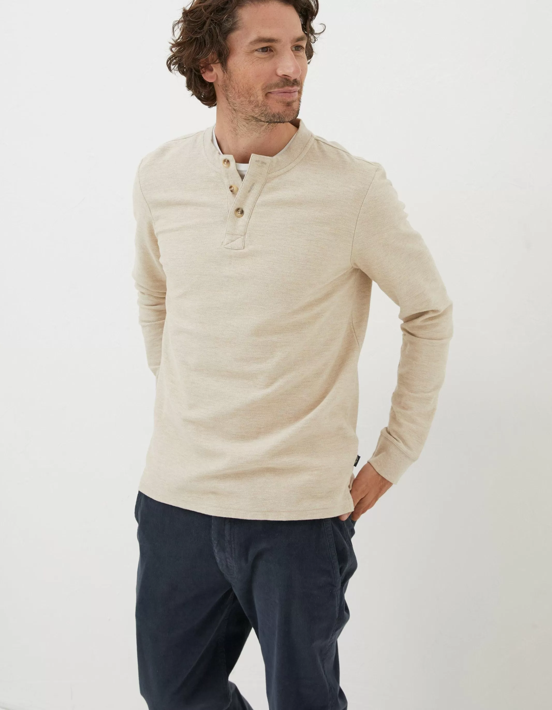 Best FatFace Long Sleeve Kintbury Henley Off White